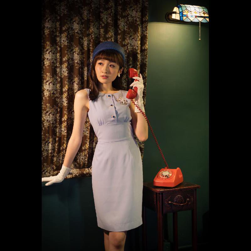 (SOLD) OUT)- 1950s Inspired Sleeveless Worker Dress with Vintage Buttons (FM148)