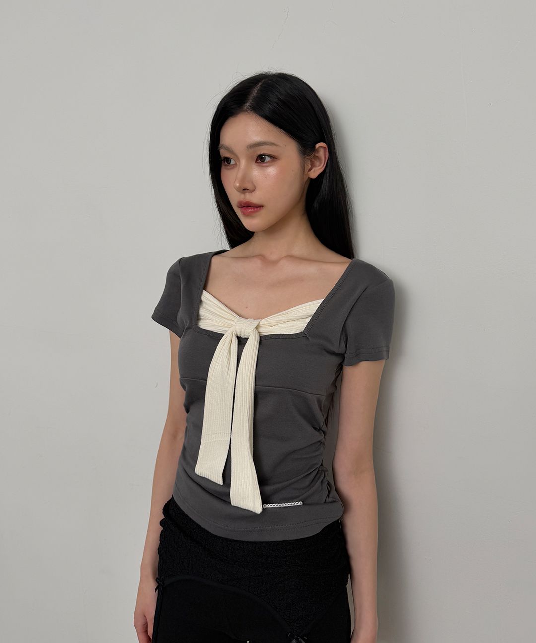 🇰🇷訂購｜ILLIGO 26SS｜Layered ribbon tie T-shirt 4色 