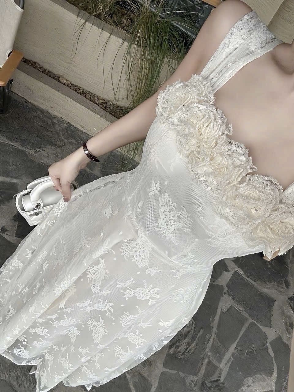 優雅花卉蕾絲長裙