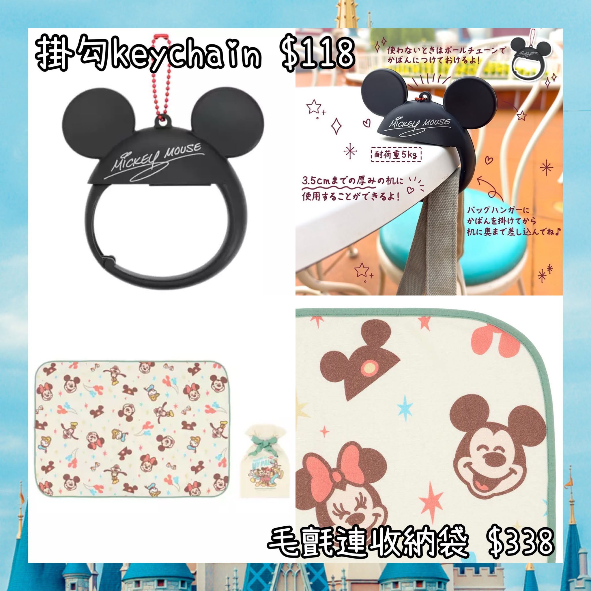 ：日本：DISNEYLAND 園區產品 22/10 日本發賣 掛勾 KEYCHAIN 毛氈連收納袋