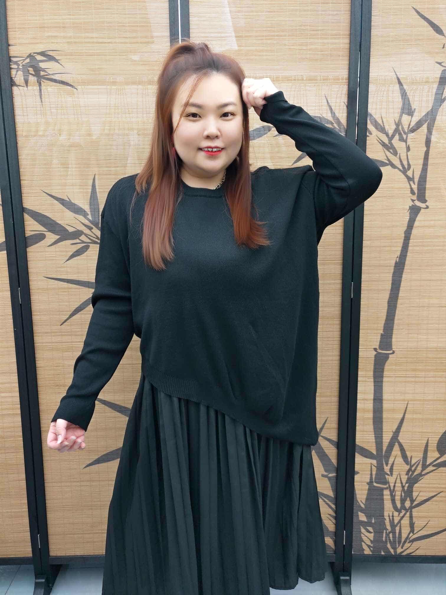 DDF08 1840 港式不规则假两件拼接百褶裙