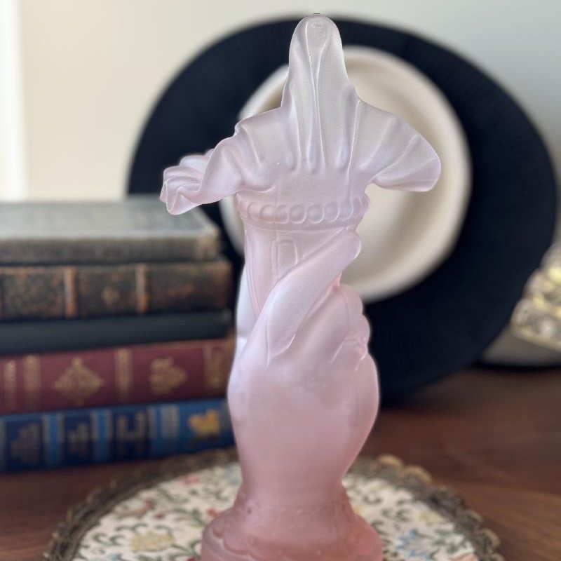 Rare! Antique 1920s Art Deco Blossom in Lady's Hand Pink Frosted Glass Vase (MT2189)