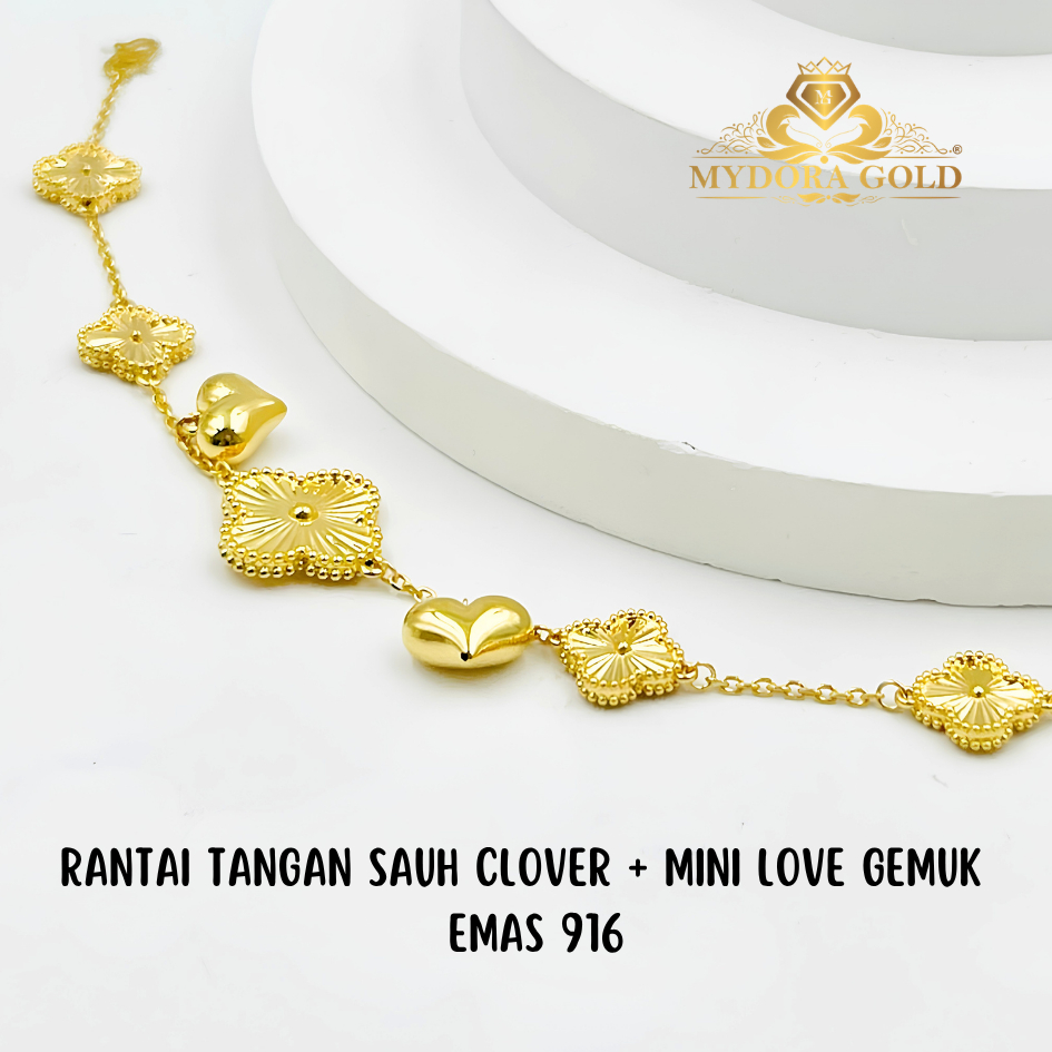 MYDORA Rantai Tangan Sauh Clover + Mini Love Gemuk l 916/22K