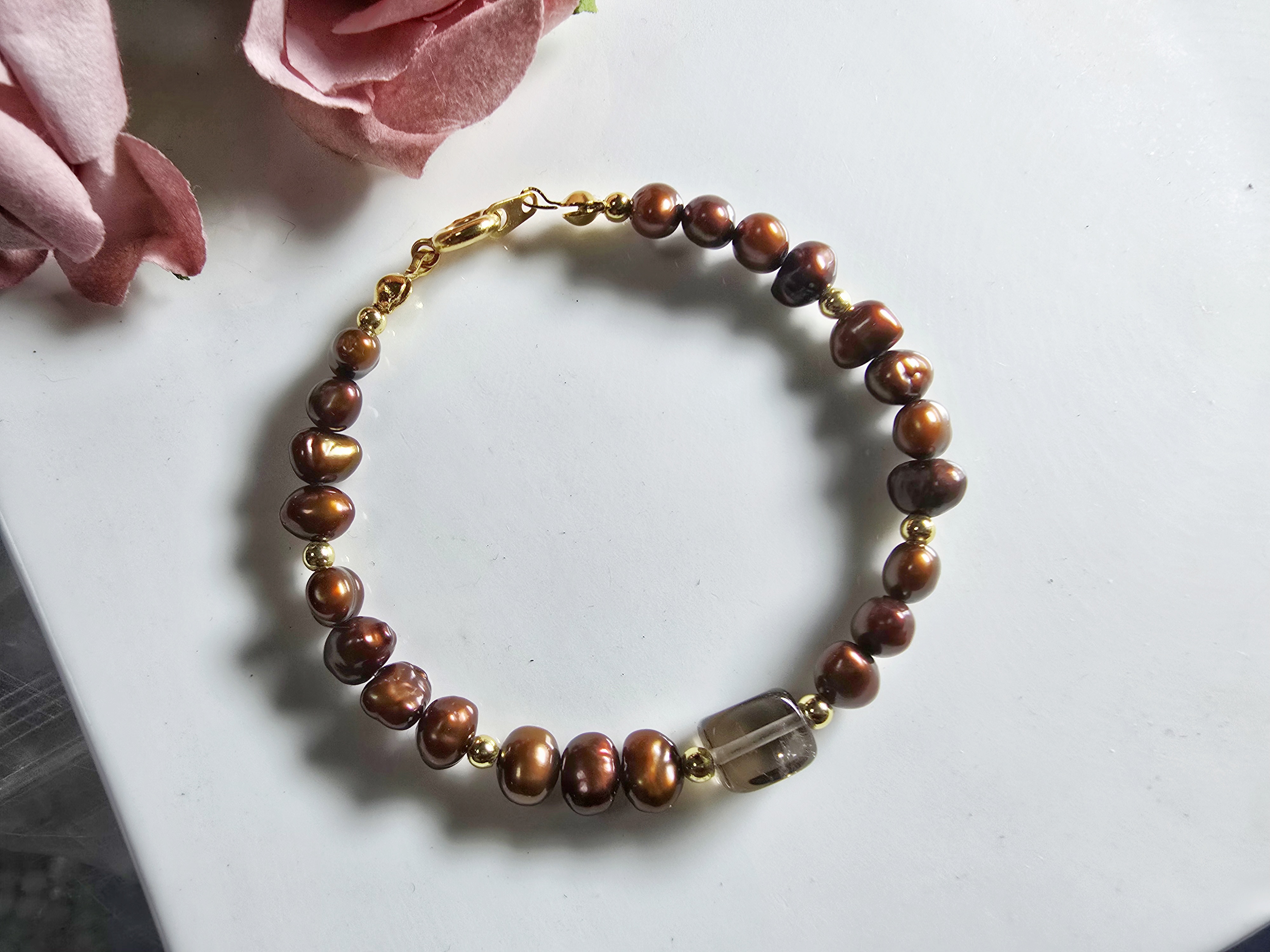 FWP0125-7  天然珍珠茶晶復古手鏈