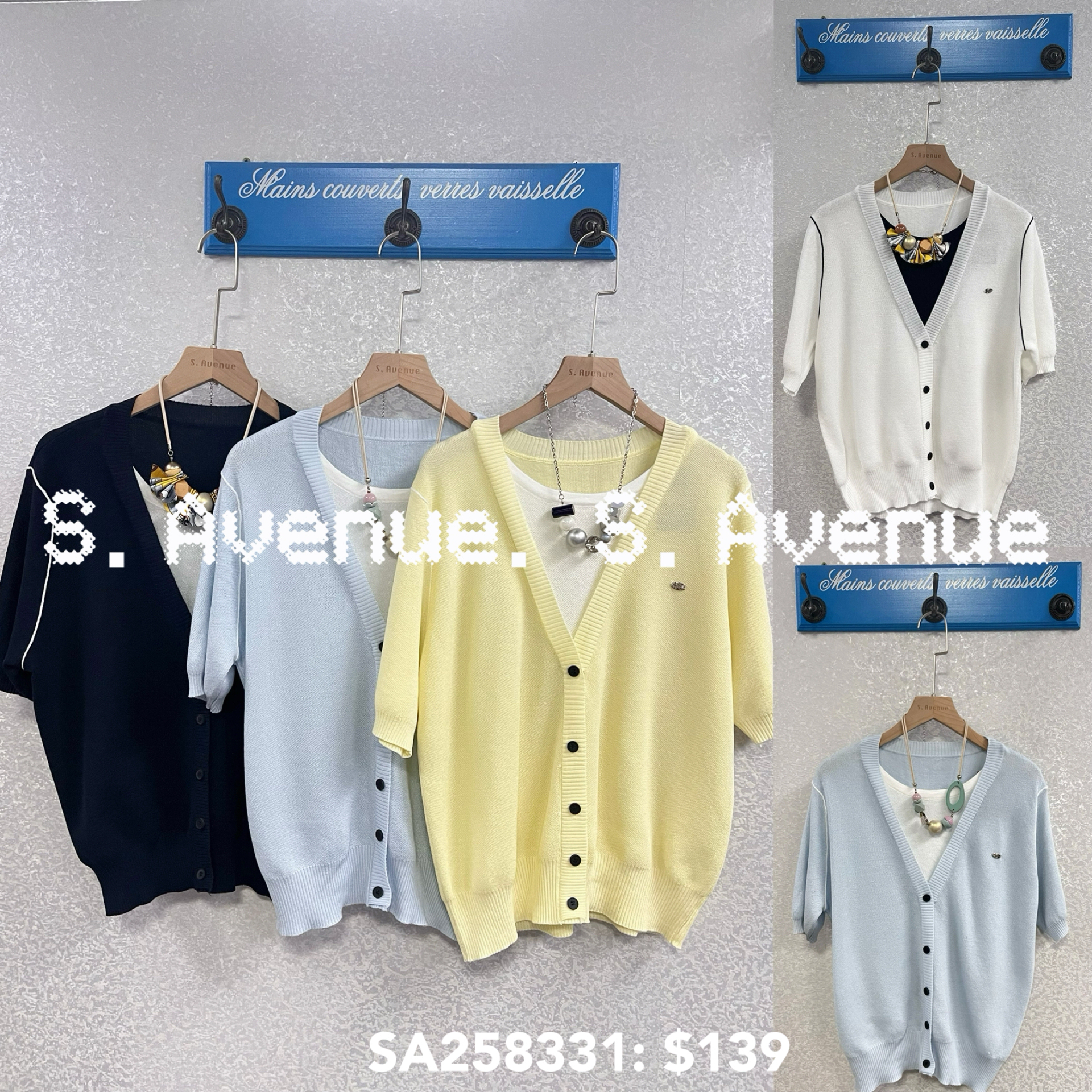 SA258331: 短袖有鈕假兩件線top