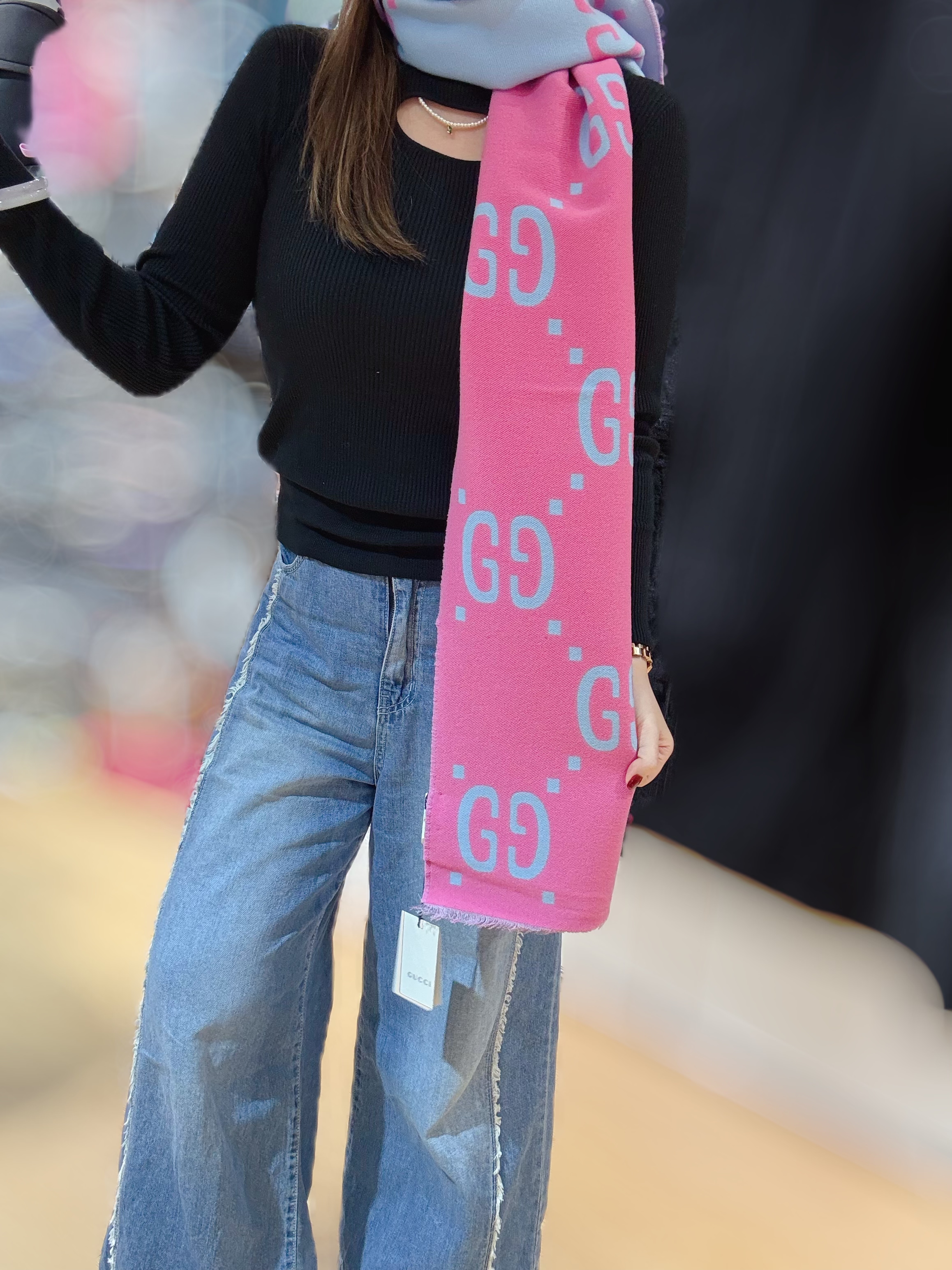 Gucci scarf XL/GG/pink/blue