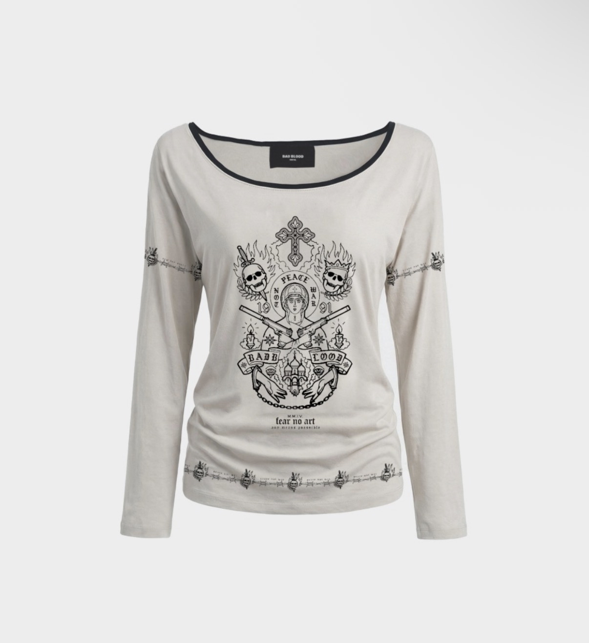 BADBLOOD新款[w-tee26-151] Peace Not War 2 Loose-Fit Long Sleeve - White