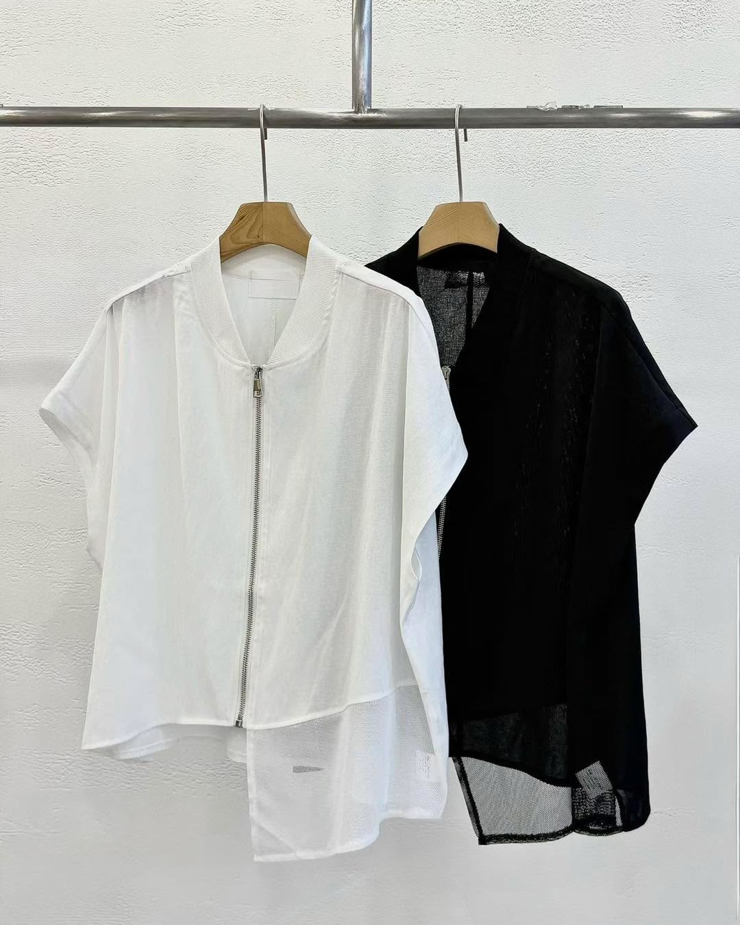 不規則單邊網網拉鏈外套