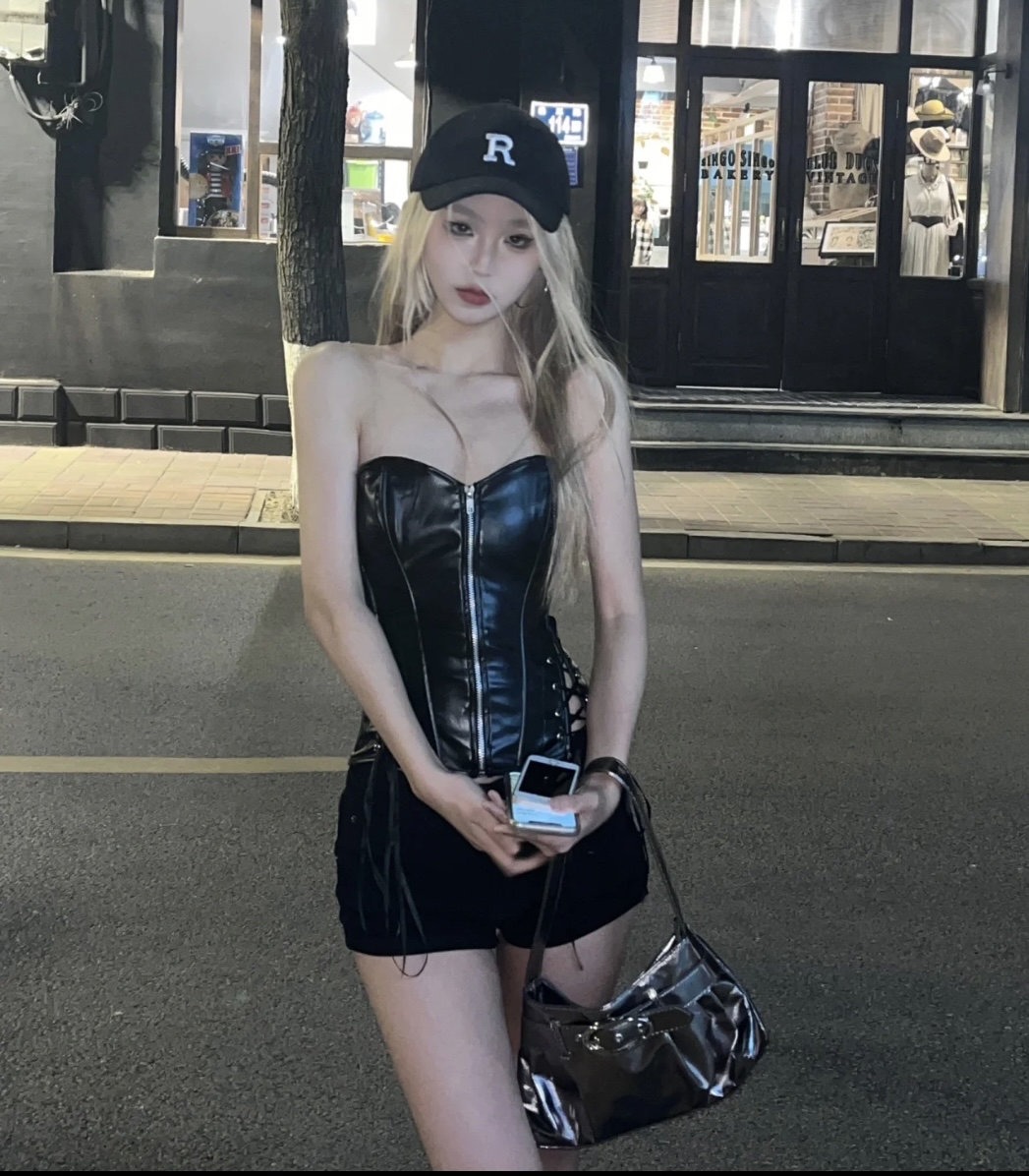 TP472后背绑带软皮上衣