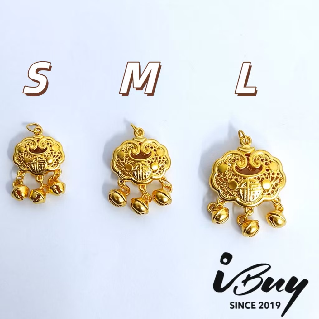 999 GOLD FU CHARACTER PEACE LOCK PENDANT 福字平安锁吊坠 S/M/L