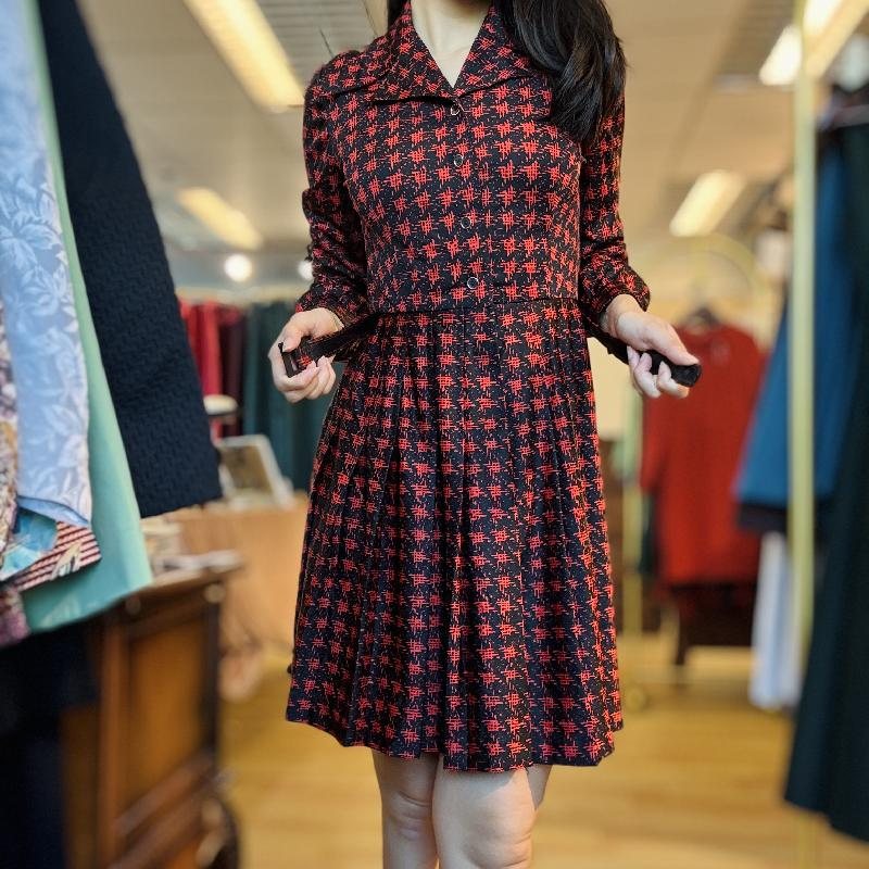 C.a. 1970s Micalady Tokyo Jonathan Logan New York Black & Red Short Pleated Dress with Original Belt(MT2260-2)