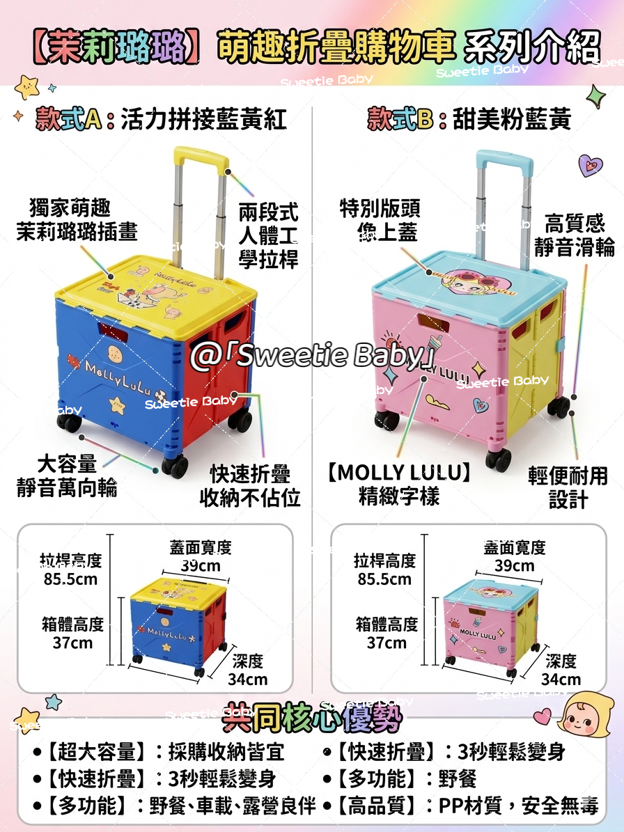 【茉莉璐璐 Molly Lulu】萌趣摺疊購物車系列 