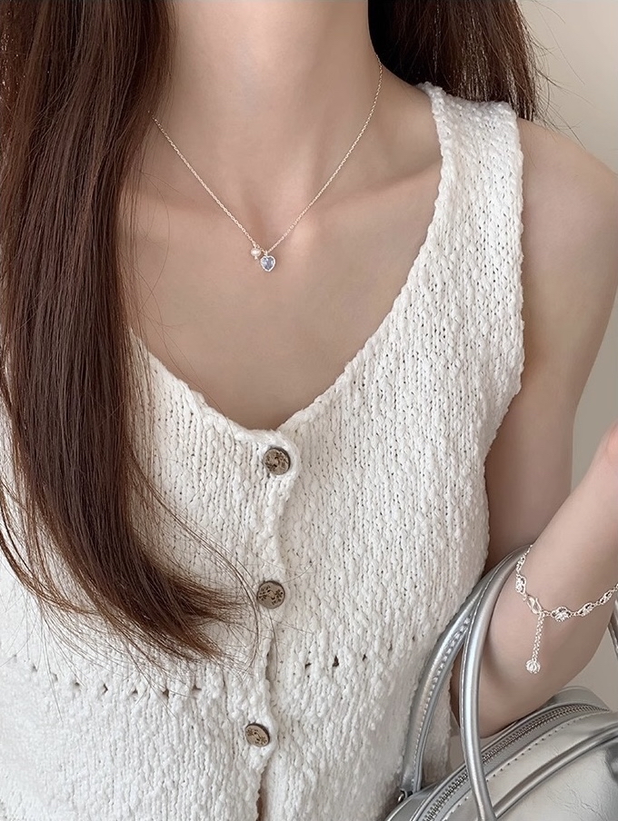 清新蓝锆爱心珍珠项链