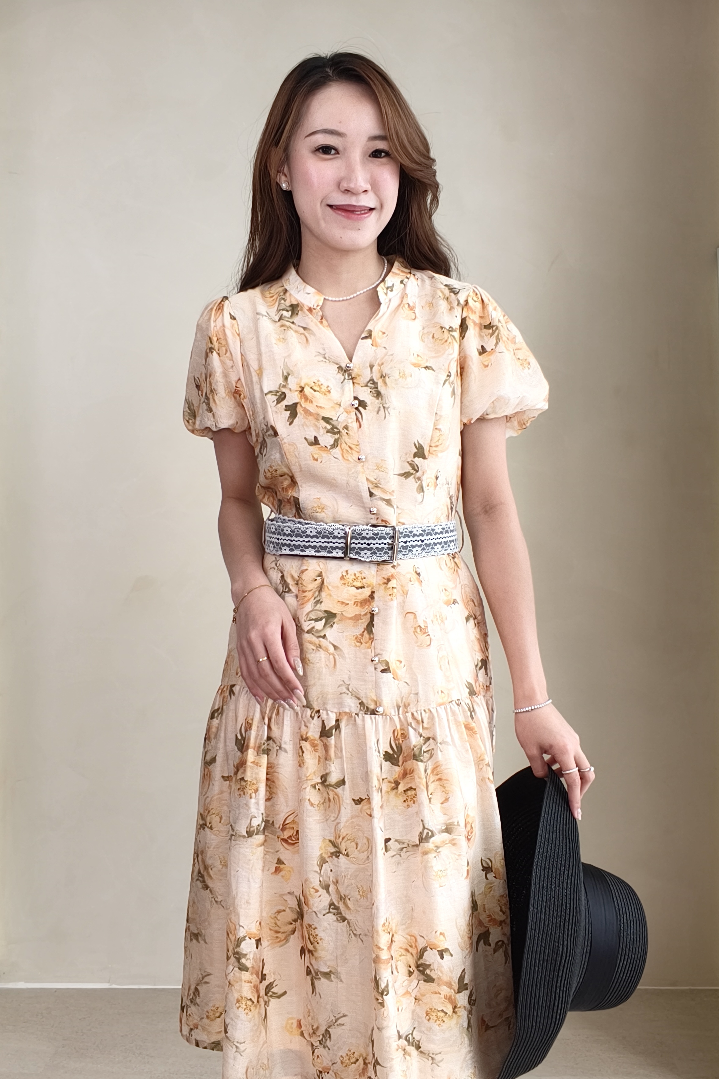251581 Elegant Bloom Belted Midi Dress