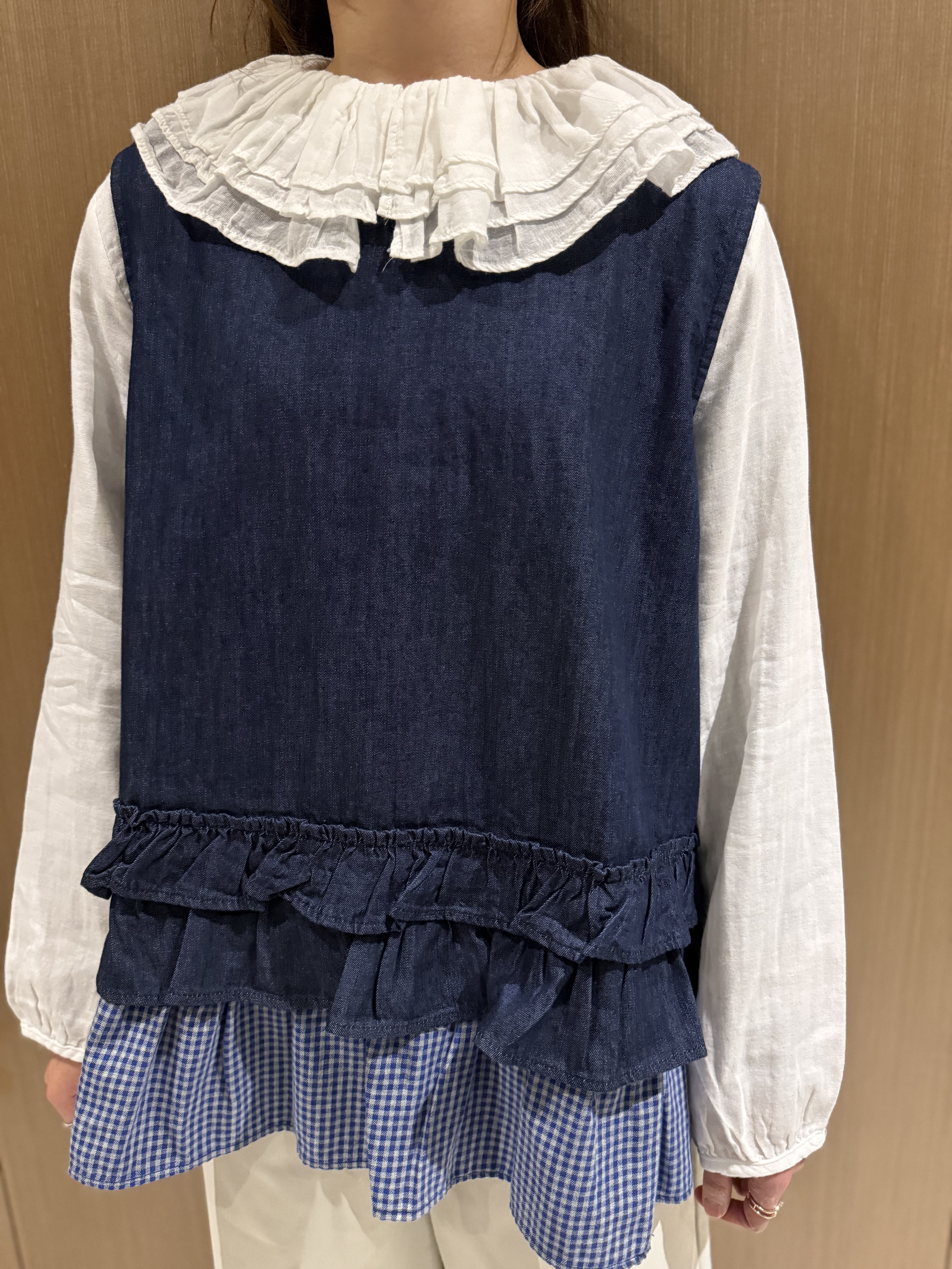 拼布𝐫𝐮𝐟𝐟𝐥𝐞牛仔背心