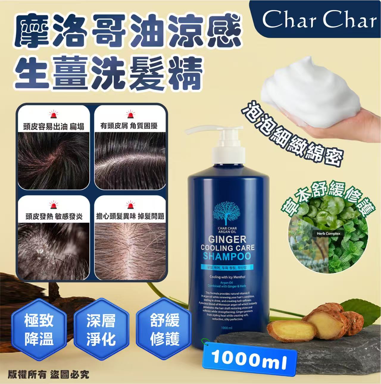 韓國🇰🇷Eva Char Char 摩洛哥油涼感生薑洗髮精 1000ml (現貨品)