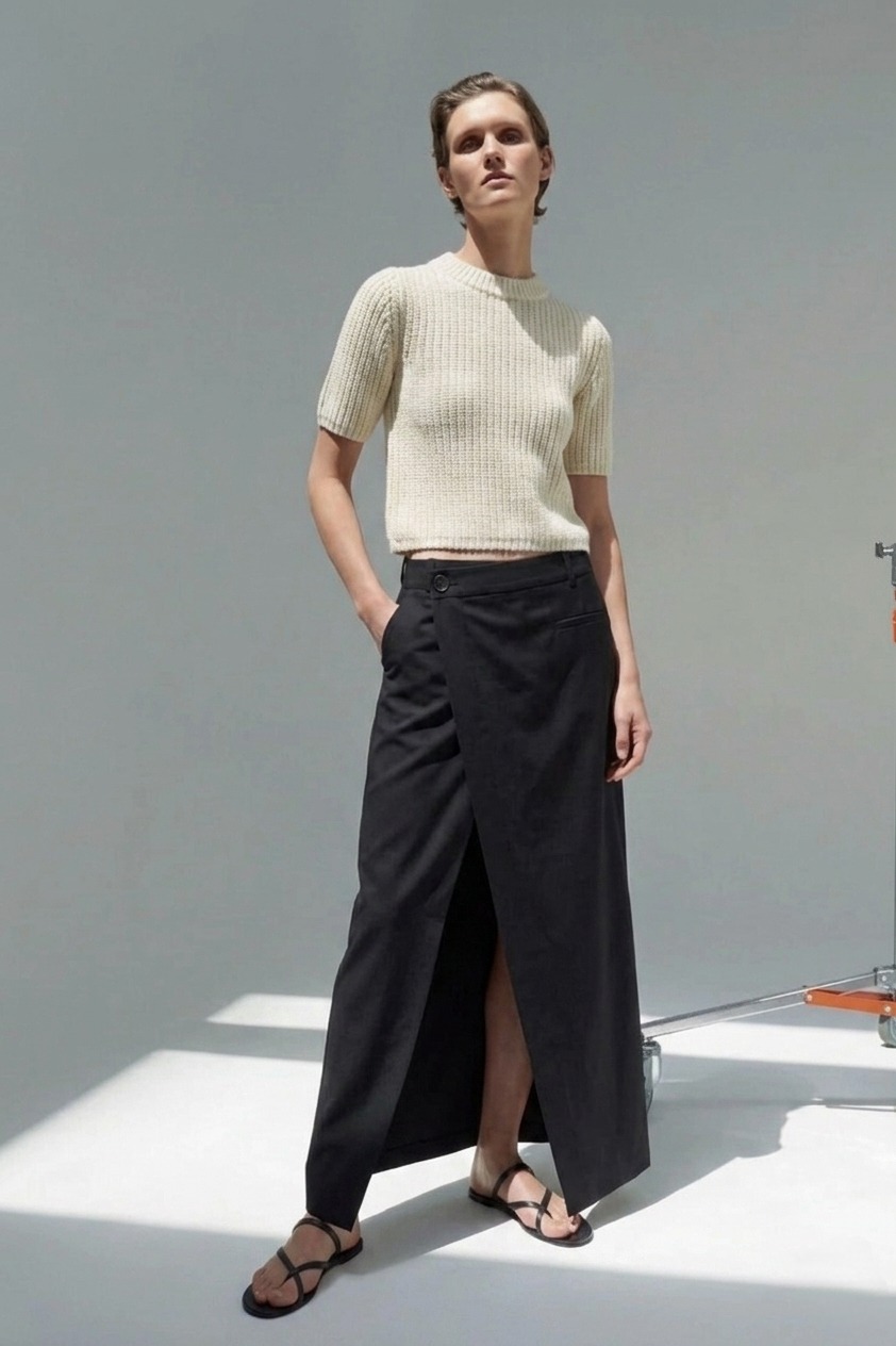 E8236BS Minimal Wrap Midi Skirt