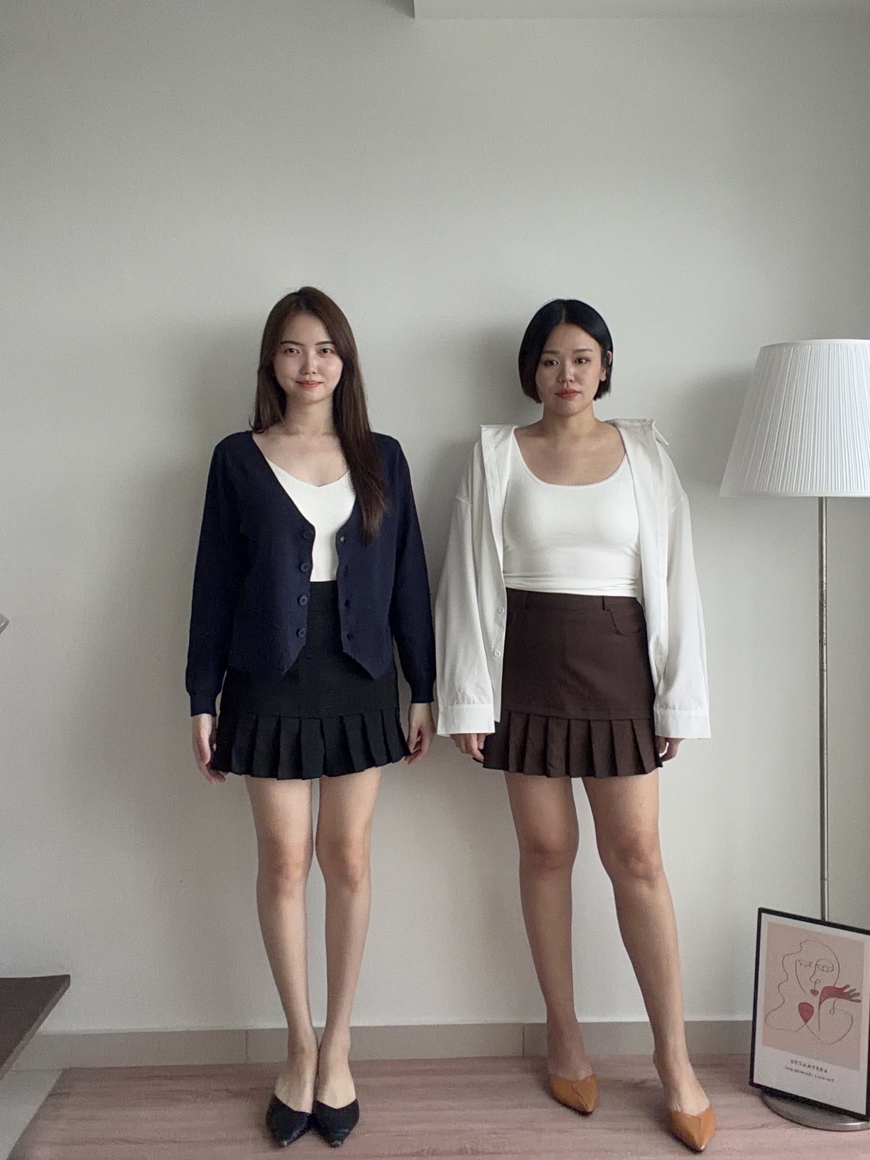 S2047 A Line Short Pleated Skirt - Black & Brown
