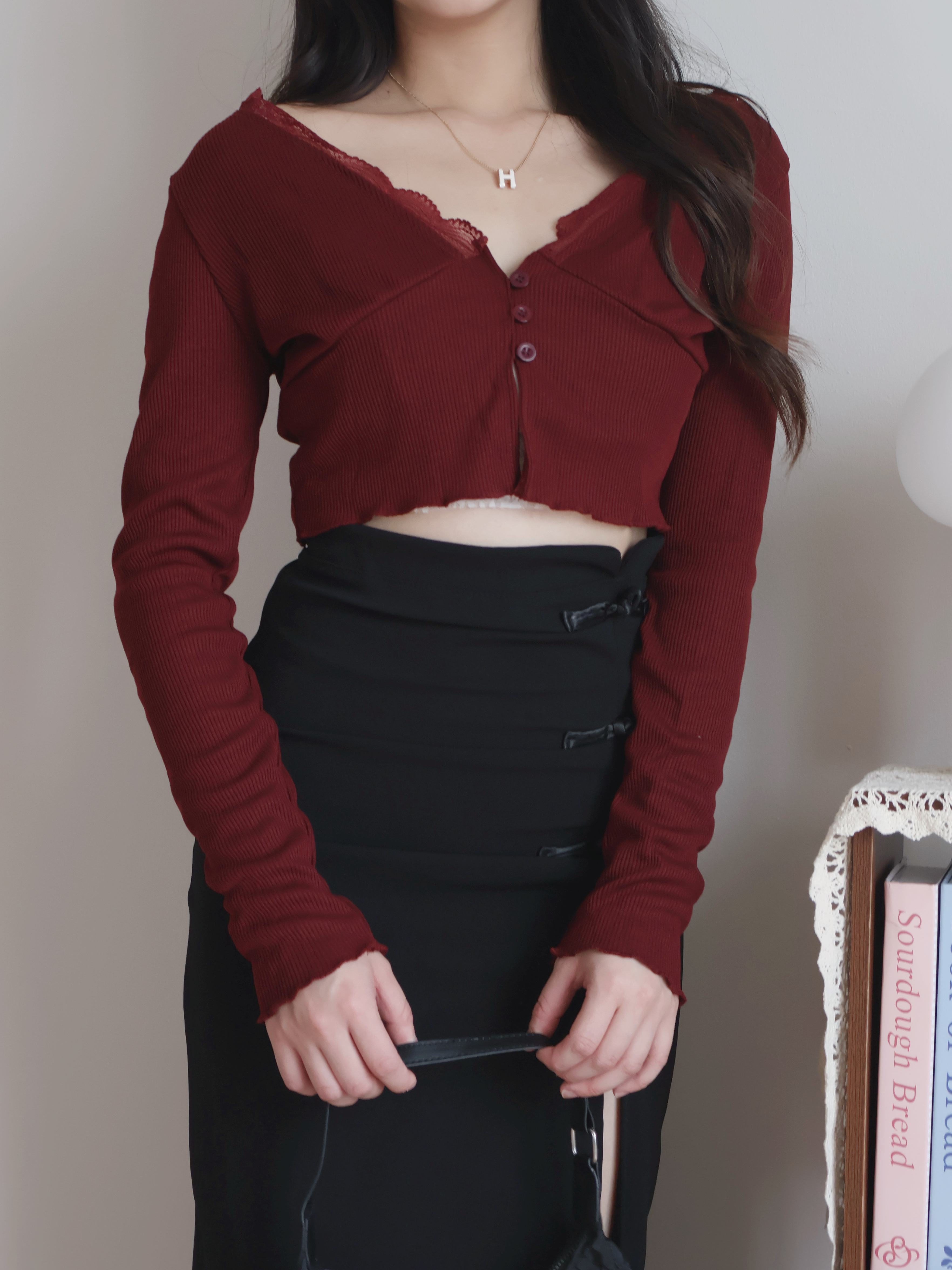 Berry Lace Knit Top | Red