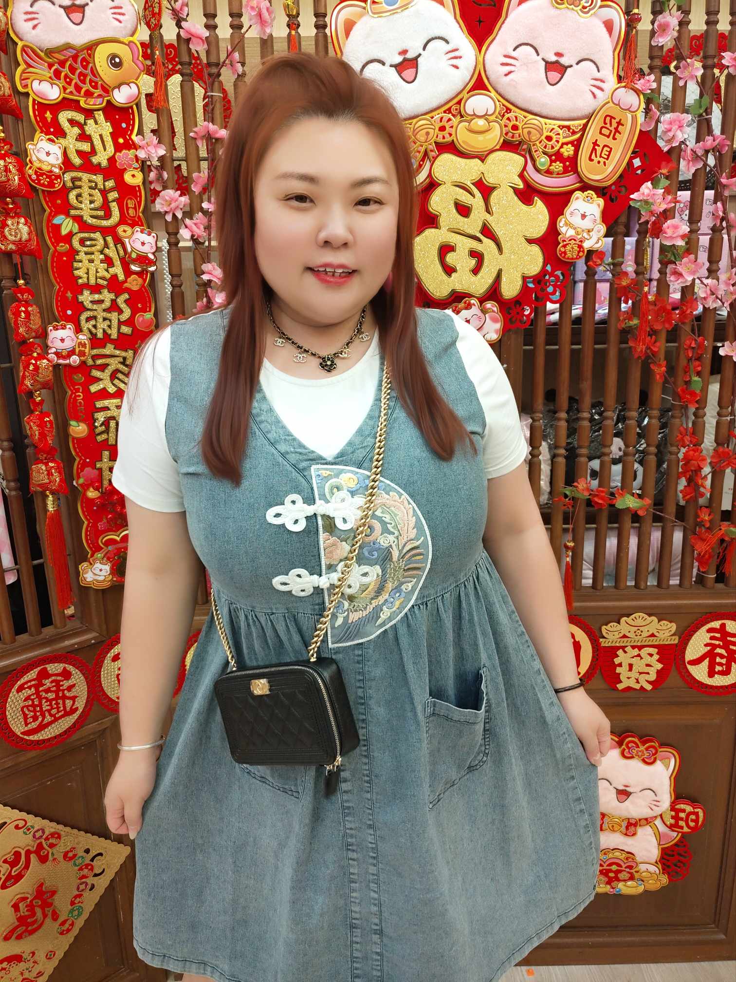 TW#5835 假两件中国风牛仔连身裙