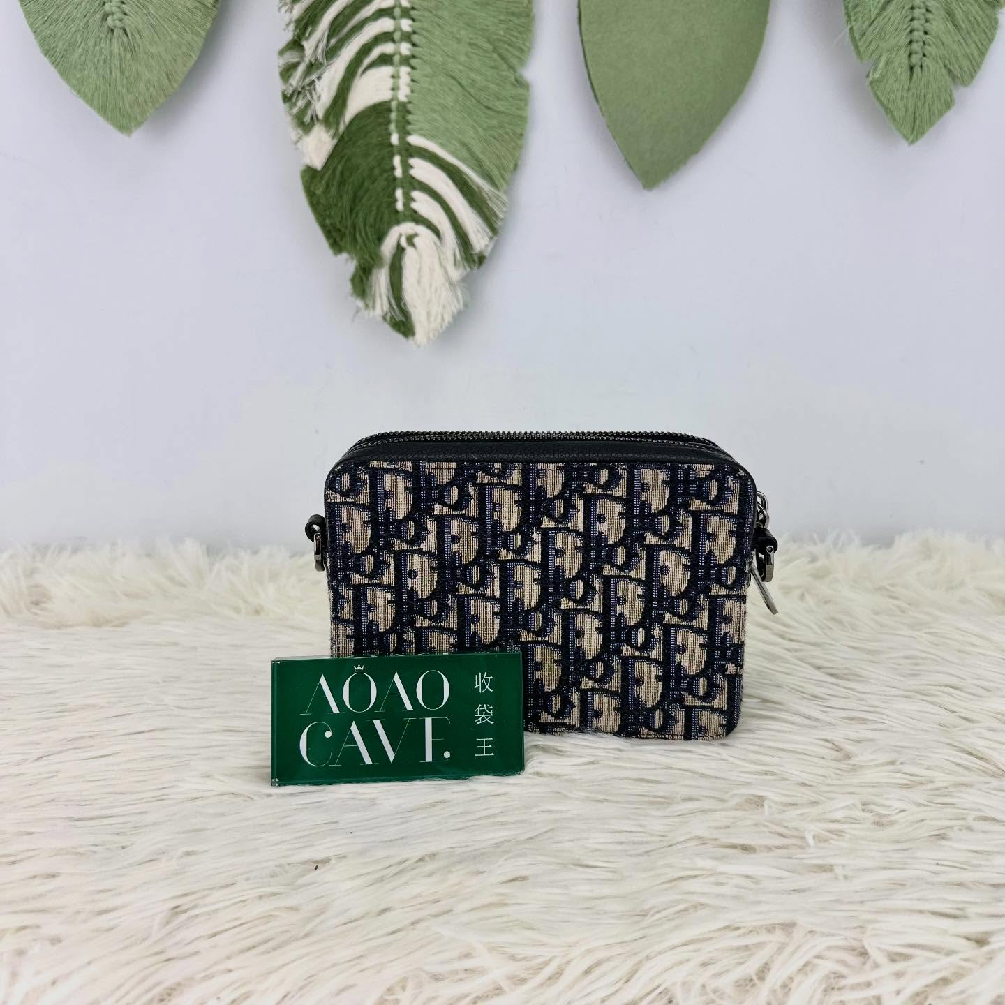 DIOR 🤍PRE OWNED Oblique 米黑色緹花相機包 斜肩包🖤