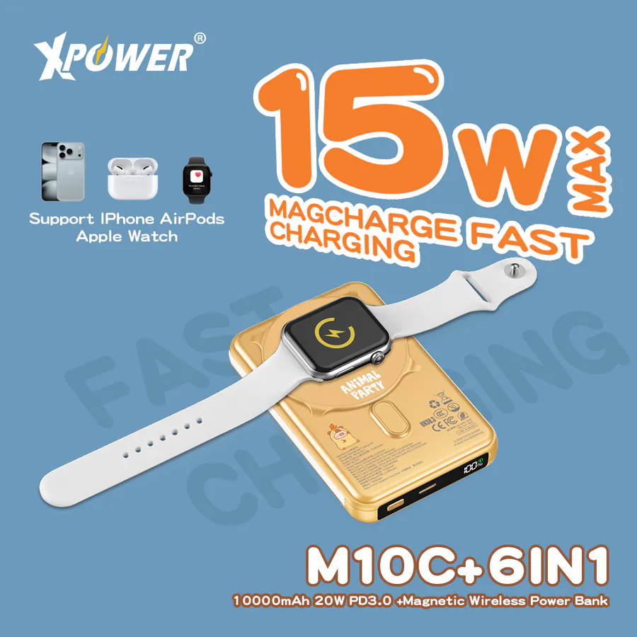 CCC | 3C認證 XPower x 罐頭豬LuLu🐷M10C+ 6合1 10000mAh多功能迷你20W PD3.0+ 磁吸無線快充移動電源