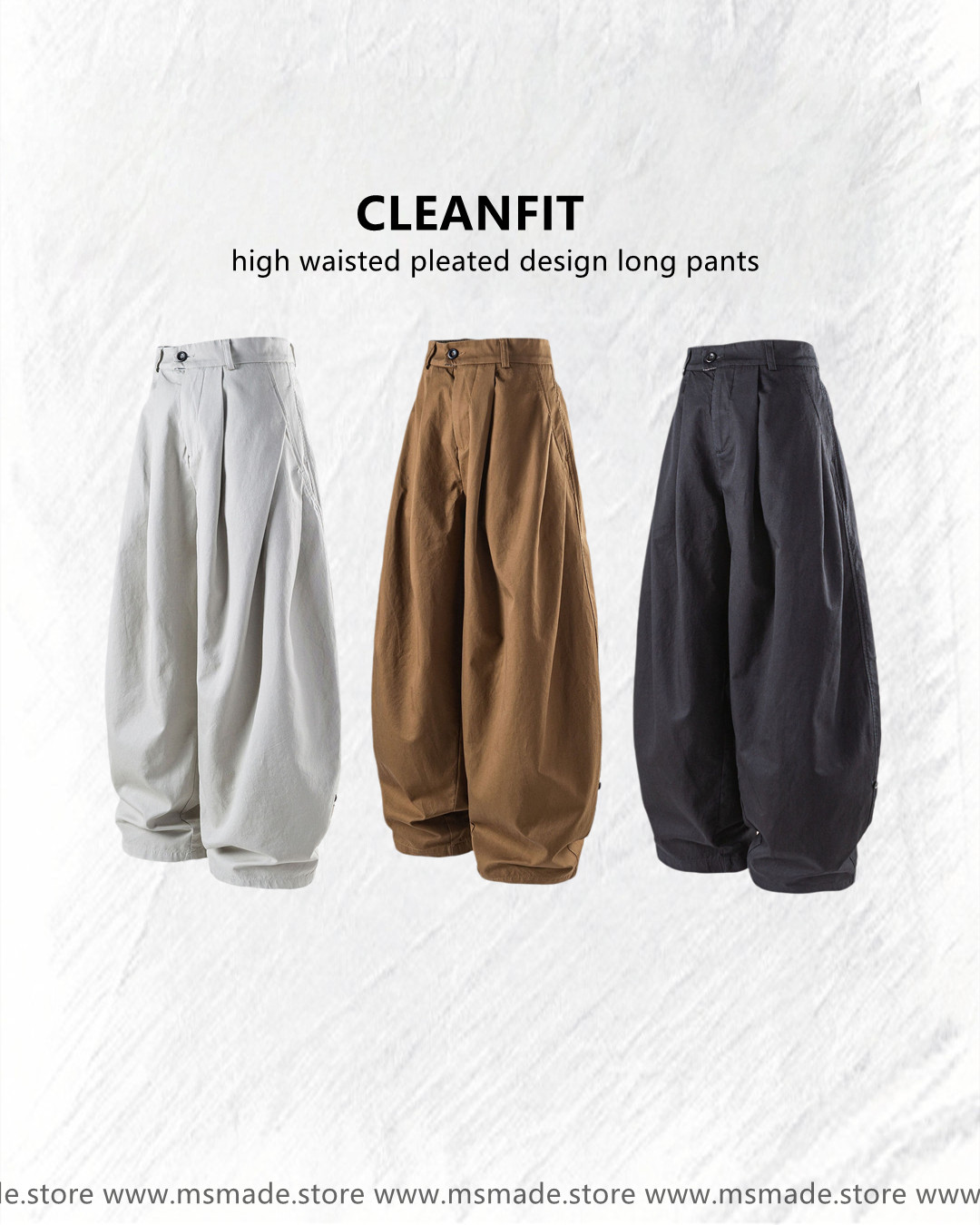 M2538高腰皺褶設計感落地褲