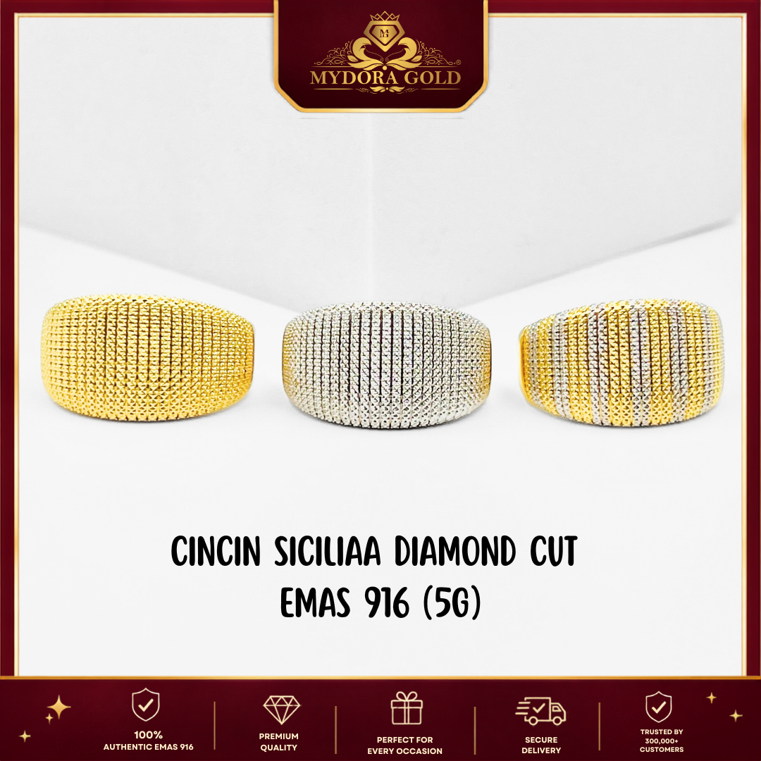 MYDORA Cincin Siciliaa Diamond Cut (5G) l EMAS 916/22K