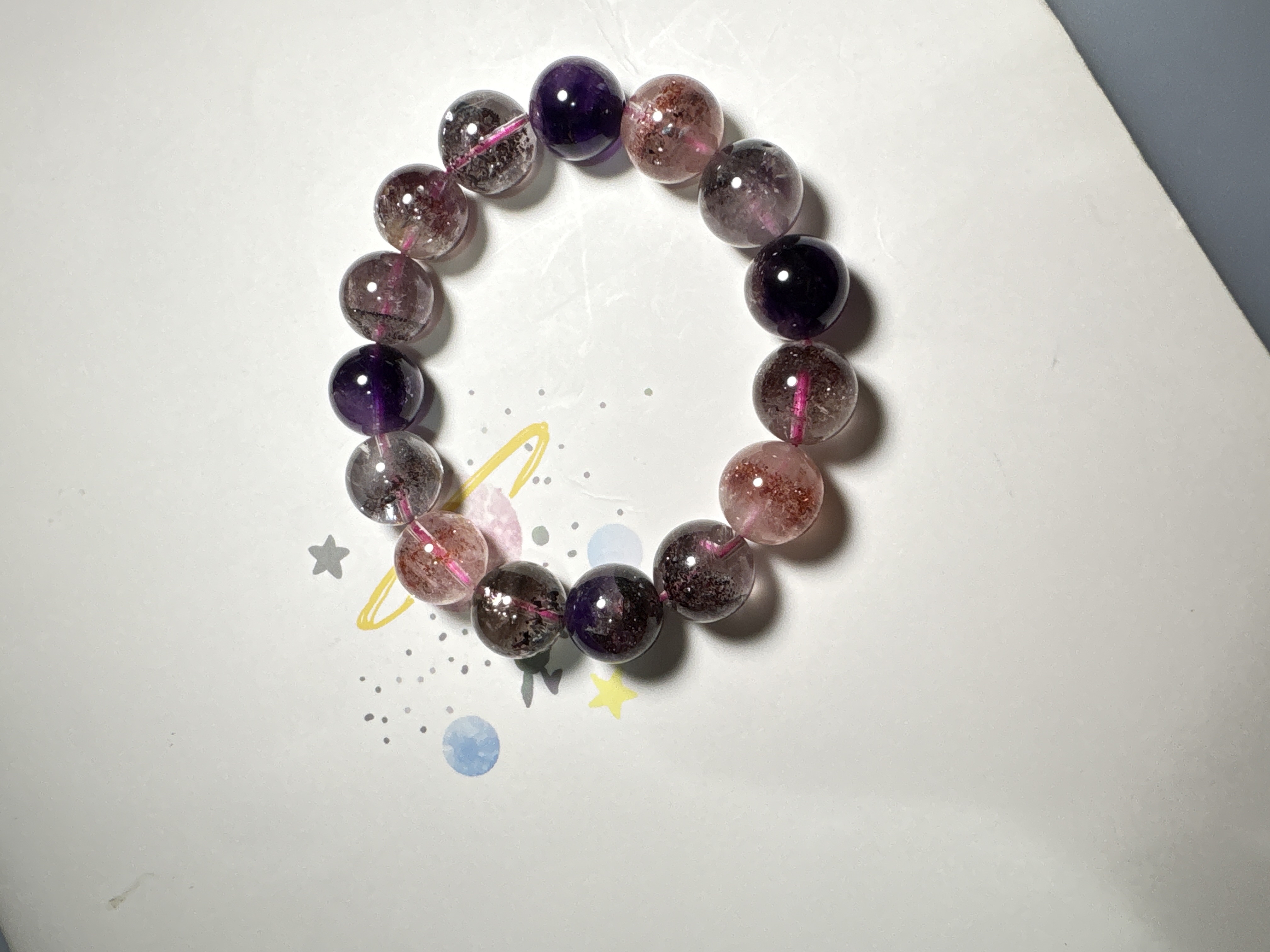 13.5 mm 超級七三輪骨幹晶石手串No.A3150丨規格：13.5 mm珠16cm手圍