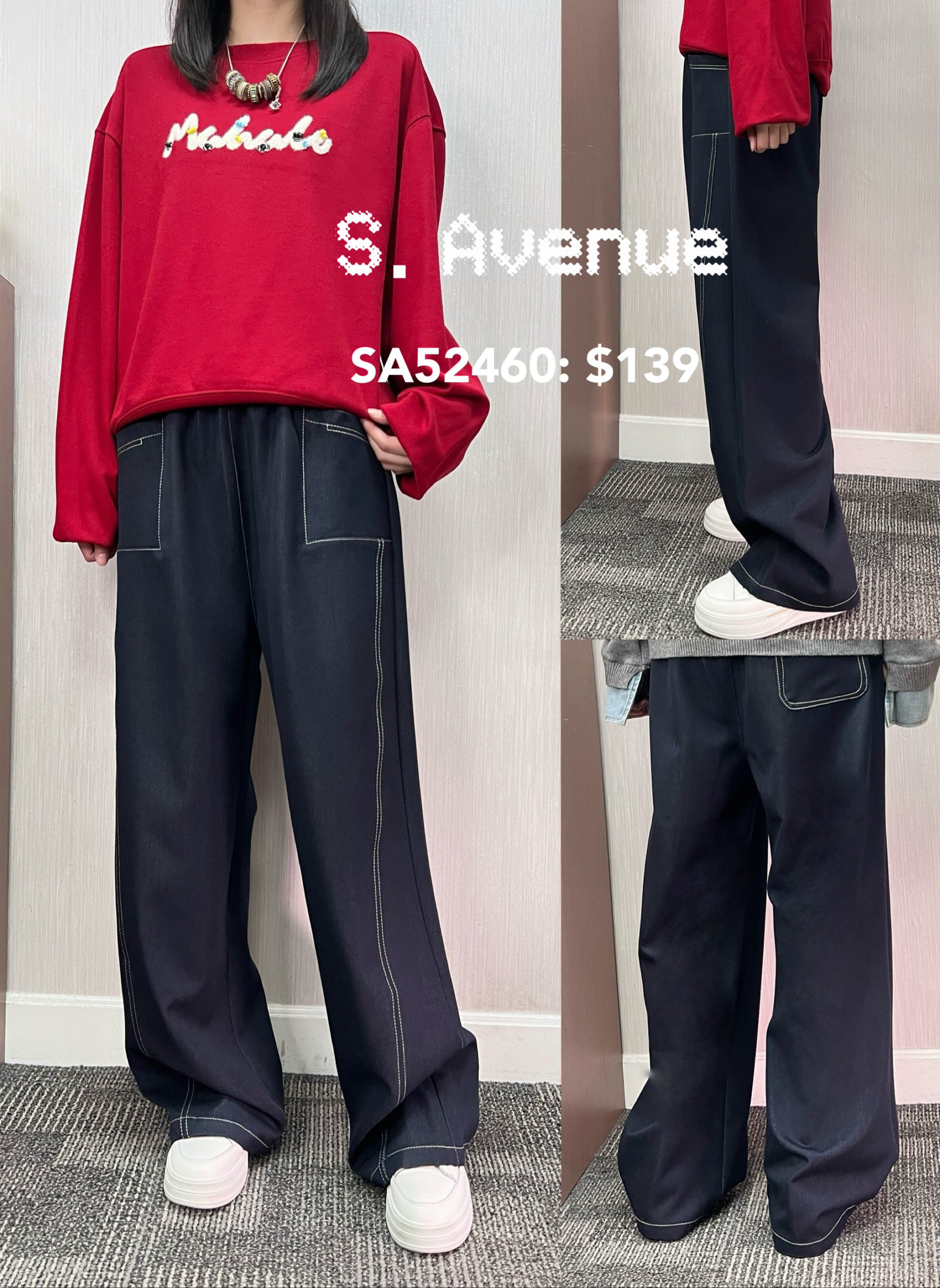 SA52460: 橡筋腰前明線方袋彎刀褲