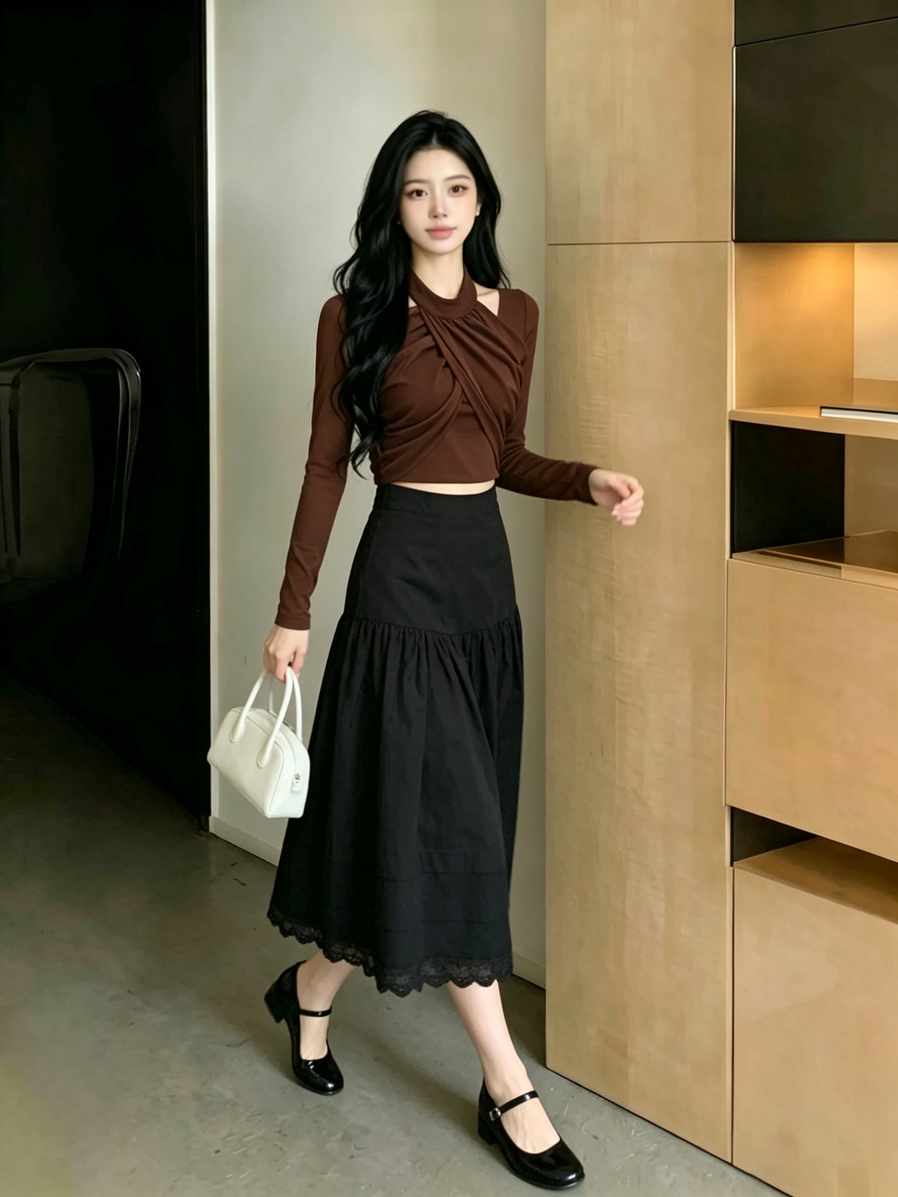 Chic Long Sleeve Halter Blouse Top M218