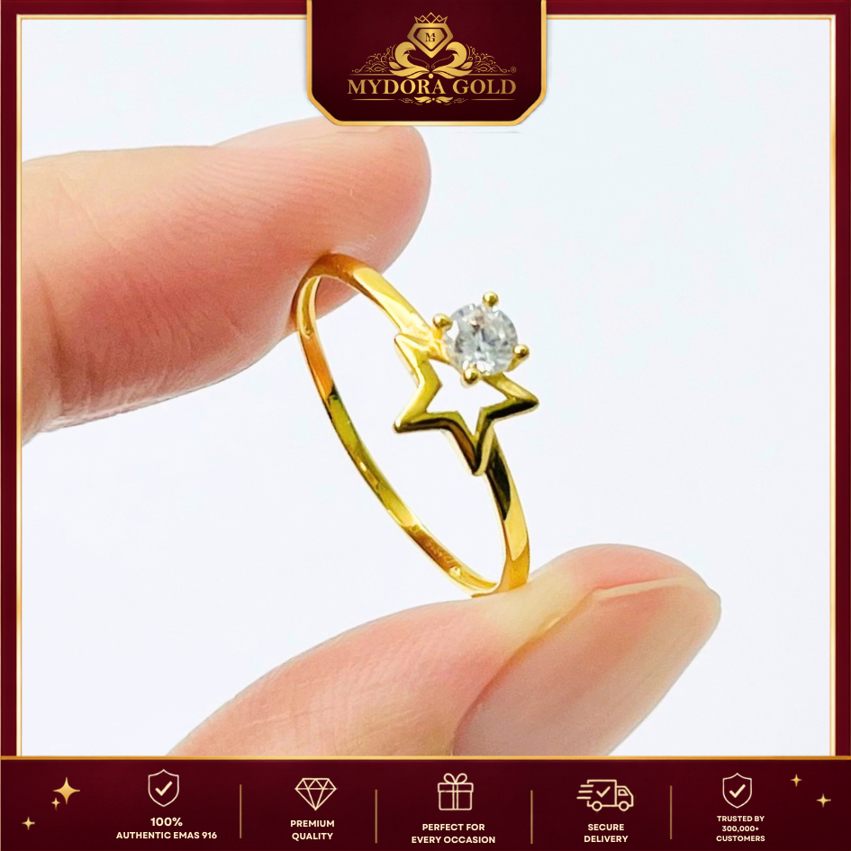 MYDORA EMAS 916 Cincin Batu CZ Star Shine l EMAS 916/22K