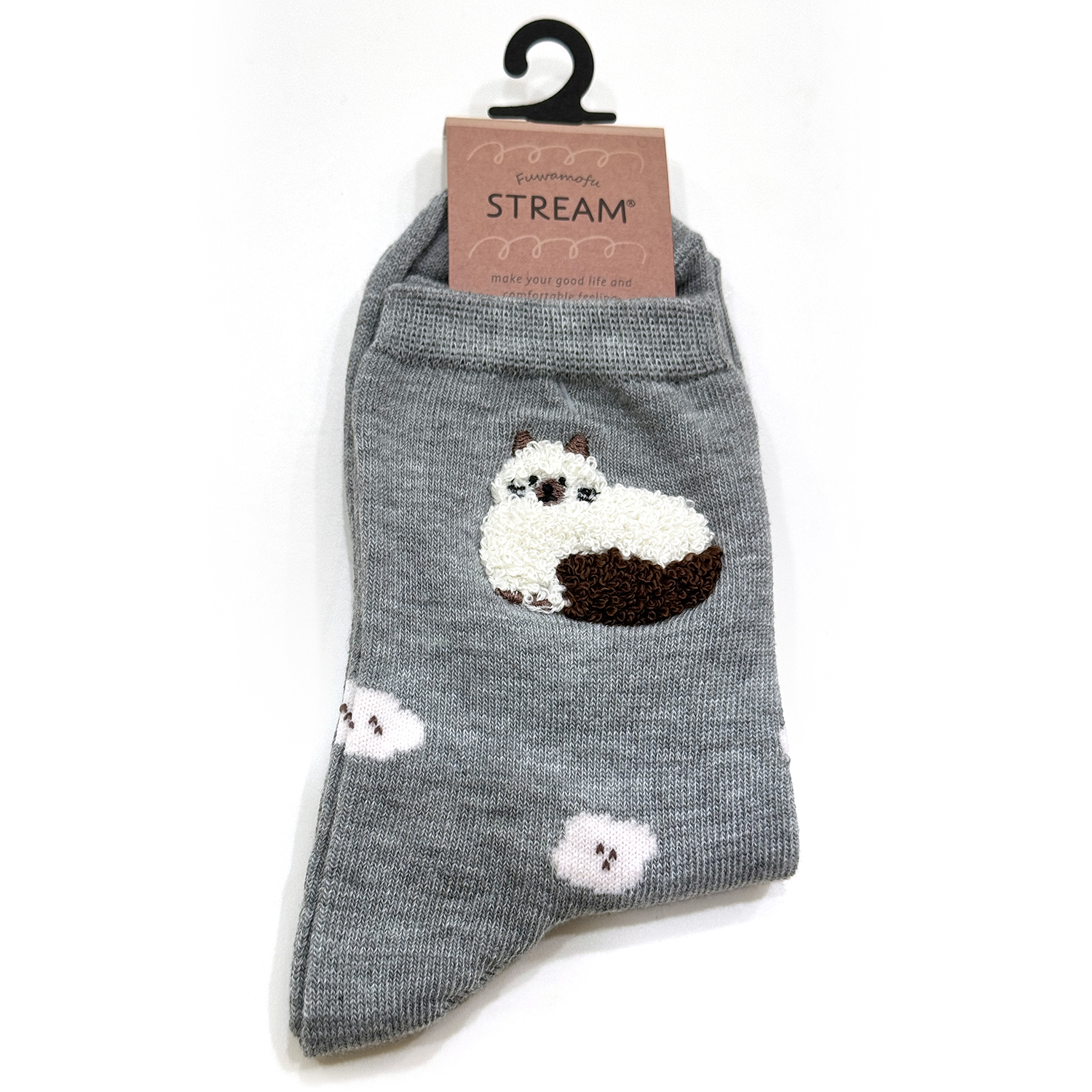 Stream - 襪子 (灰色蓬鬆貓咪雪尼爾刺繡款)