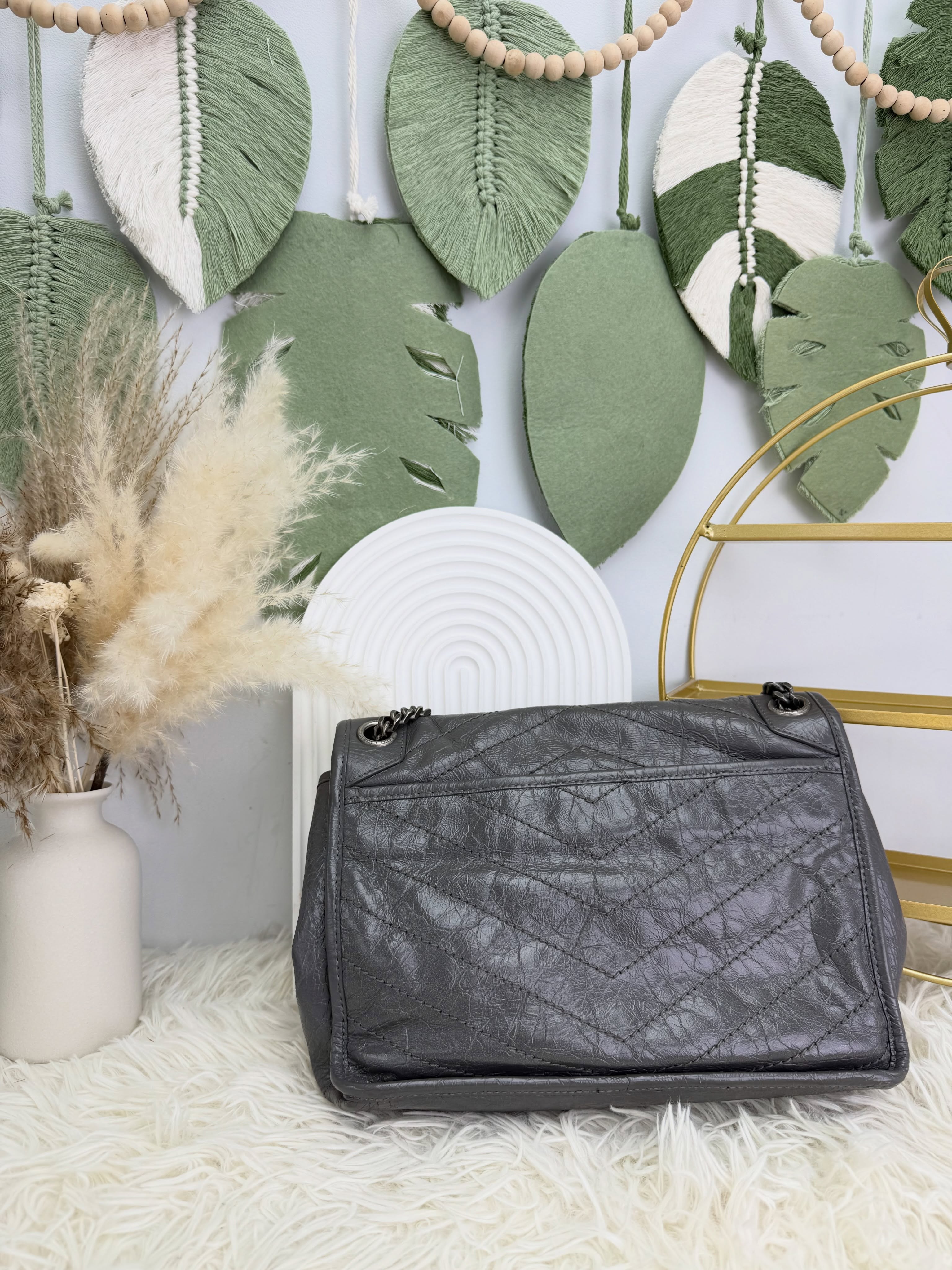 YSL👜 PRE OWNED🛍️NIKI Bag 大象灰 中號 