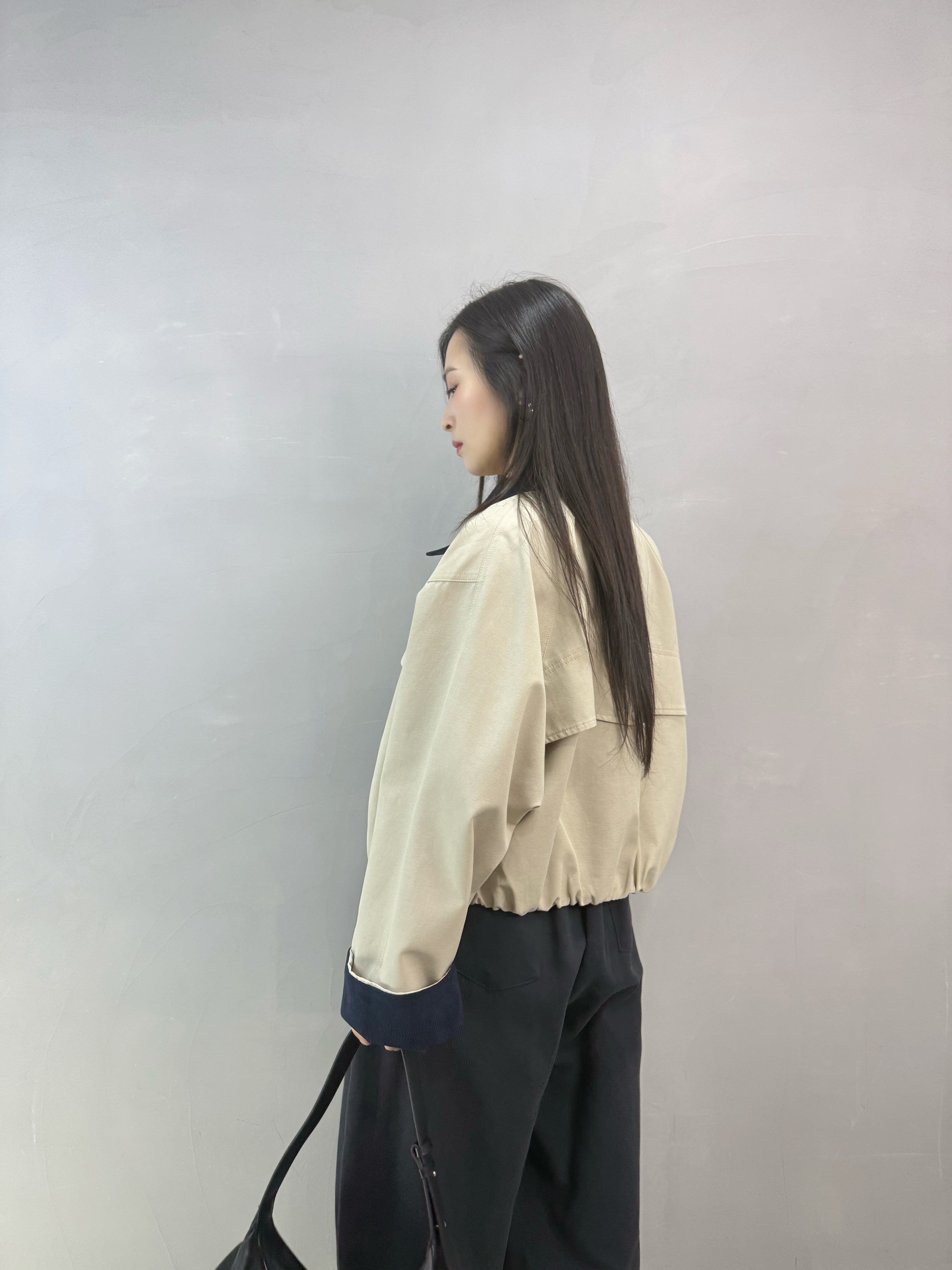 I12 拼色領短外套
