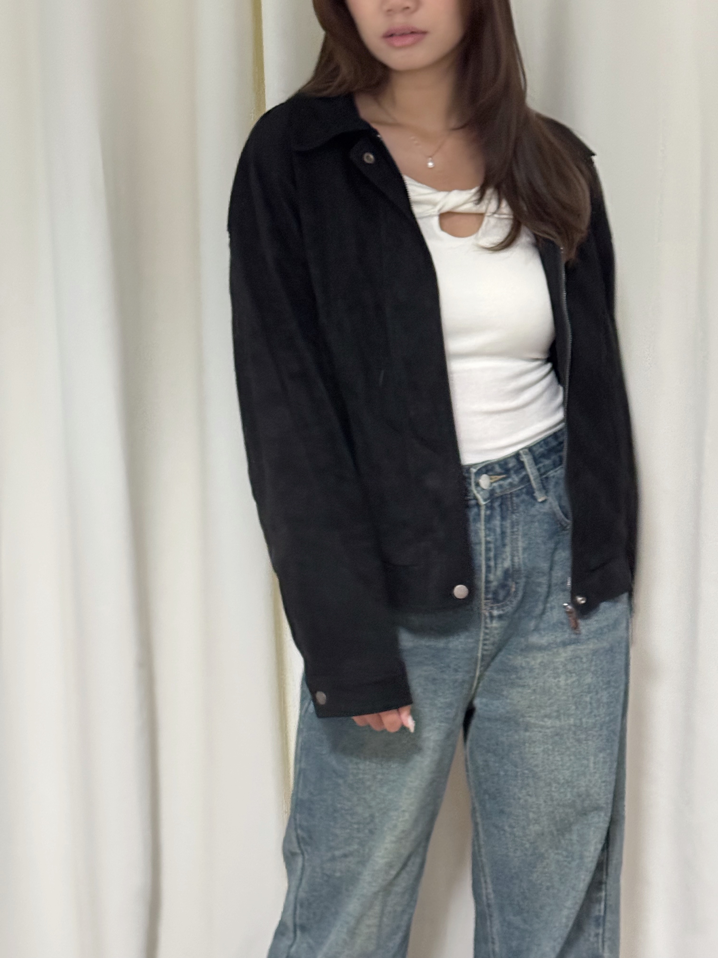 [麂皮/PU皮褸!!] Luna Oversized Zip-up Jacket(兩色入)