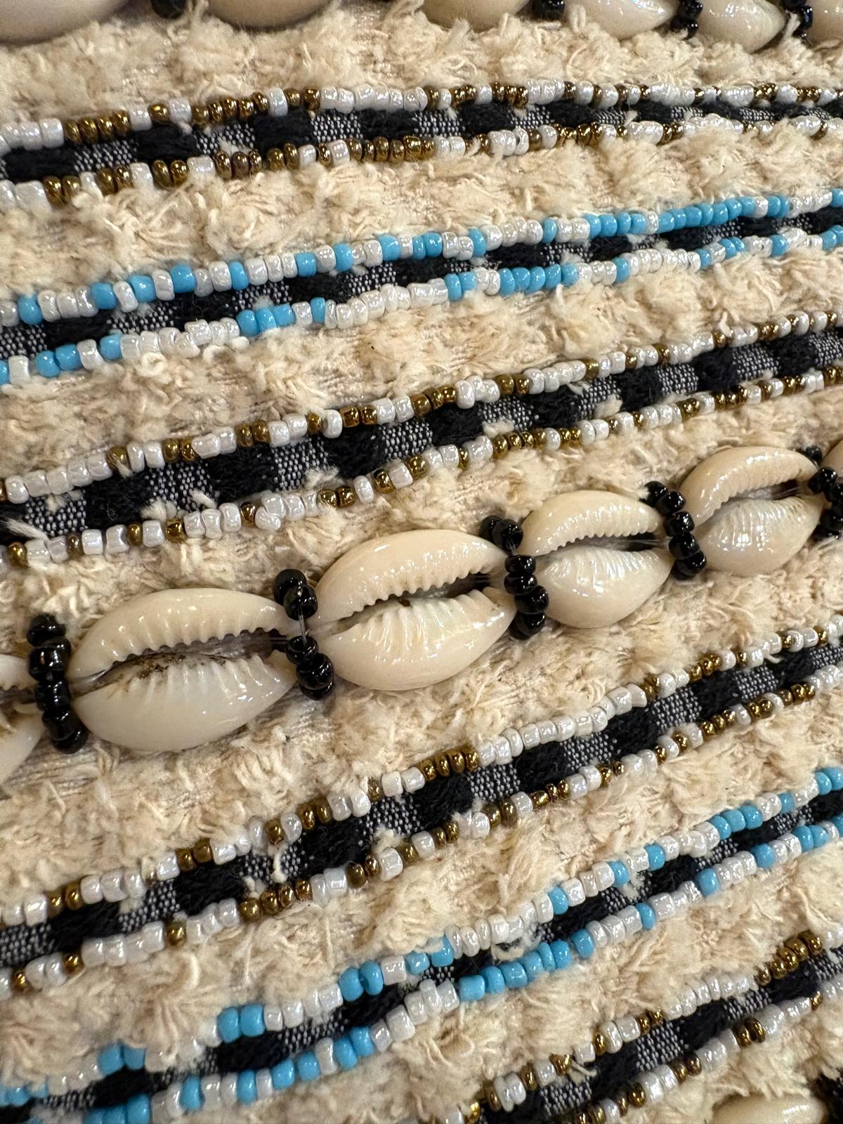 印度製造 - 黑白色貝殼全刺繡袋