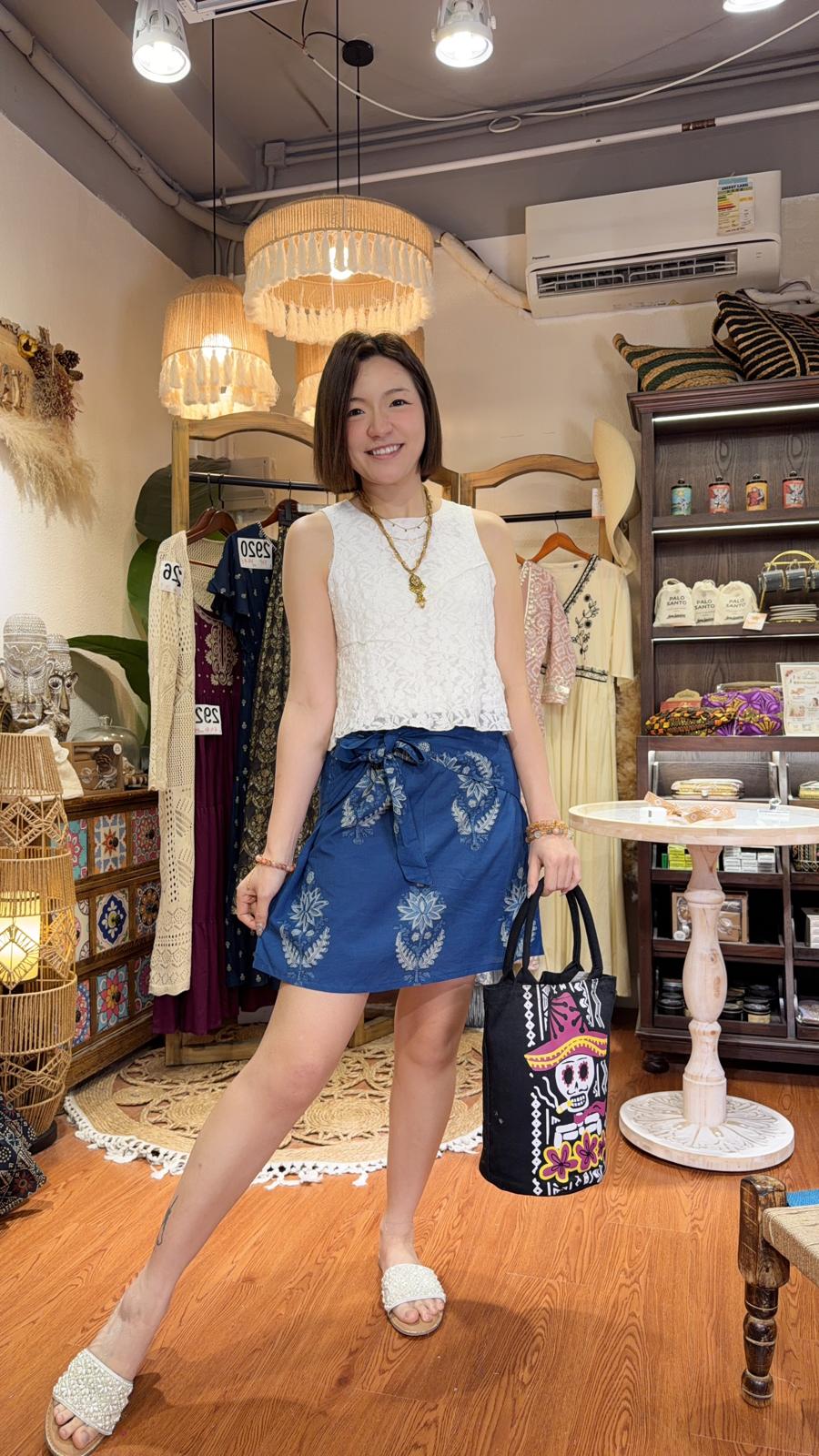 2942 Blue Dye Block Print Short Skirt 18"