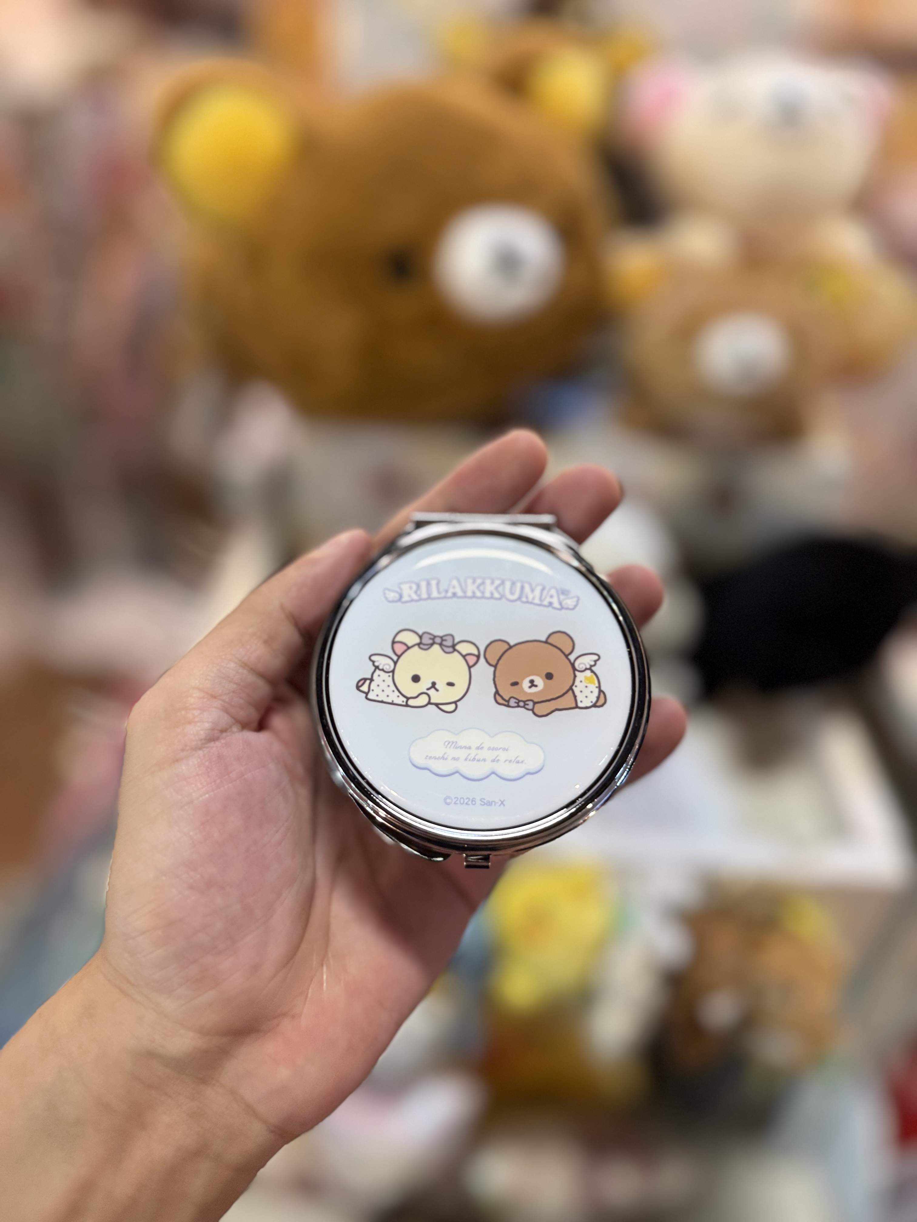 《現貨》全新Rilakkuma 黑白波點天使系列圓型小摺鏡