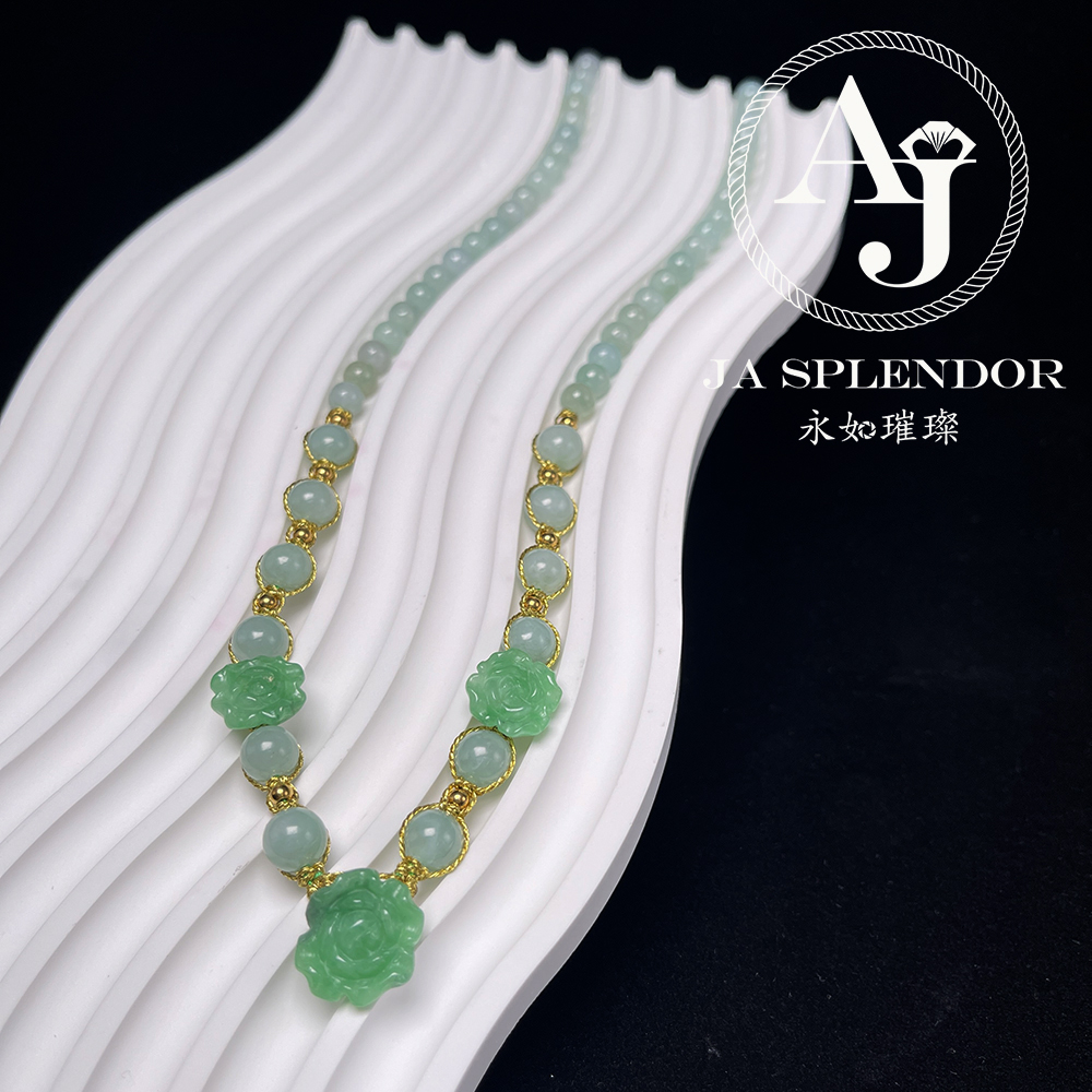 JN-2742,45,46 ,651 天然翡翠A玉-花開富貴立體雕花項鏈