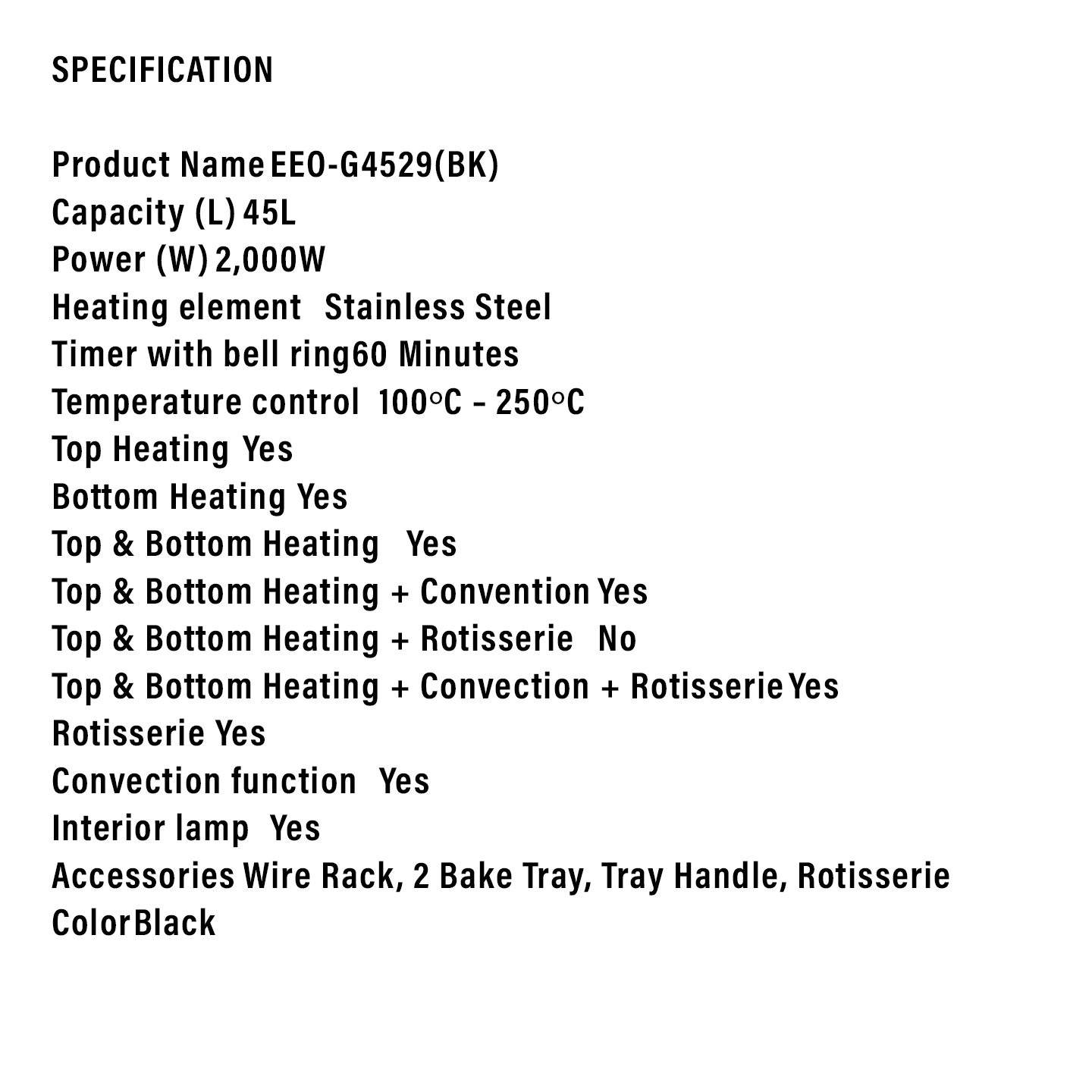 Elba 45L Electric Oven (EEO-G4529-BK)