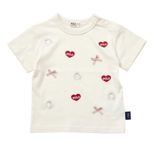 🇯🇵預訂 日本直送🇯🇵Polo Baby愛心標誌小兔刺繡絲帶米白色短袖T恤