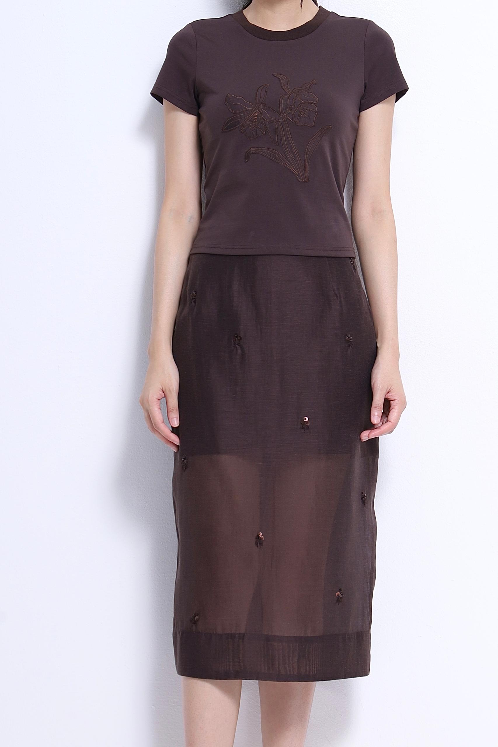 CS1447 Elara Sheer Embroidered Midi Skirt