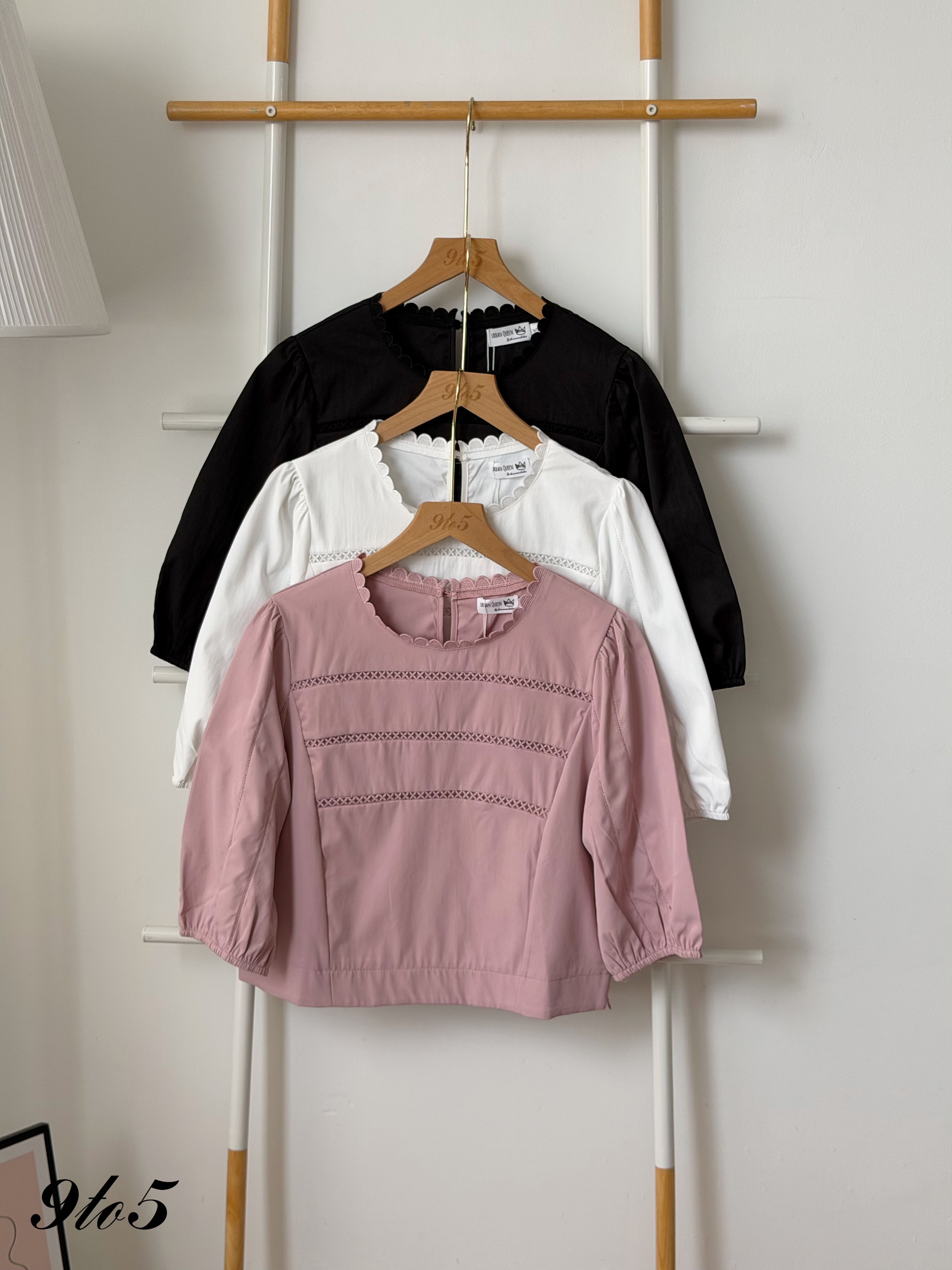 T4512 Half Sleeve Ruffle Collar Blouse - 3 Colors 