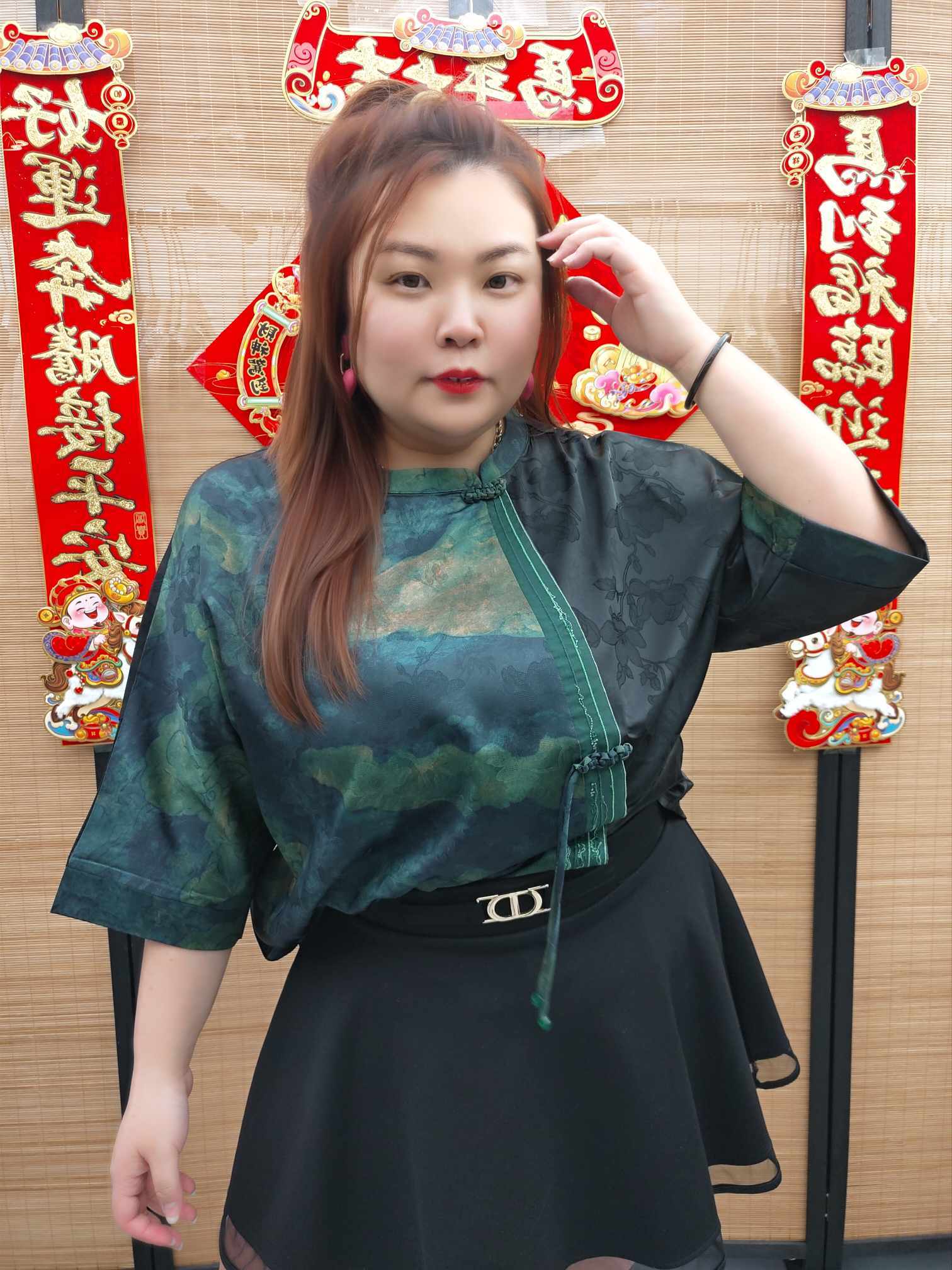 DDD13 拼色中国风盘扣上衣