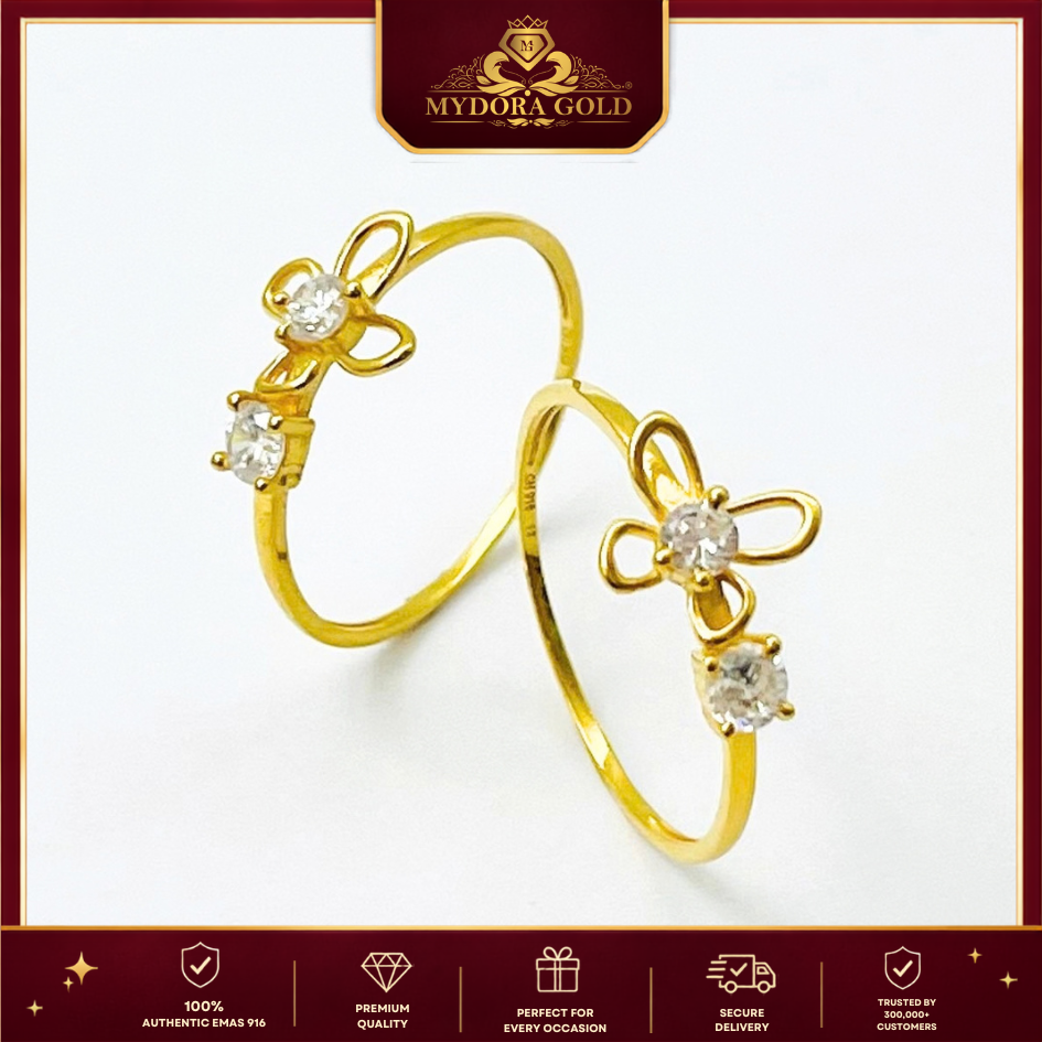 MYDORA EMAS 916 Cincin Batu CZ Butterfly Shine l EMAS 916/22K