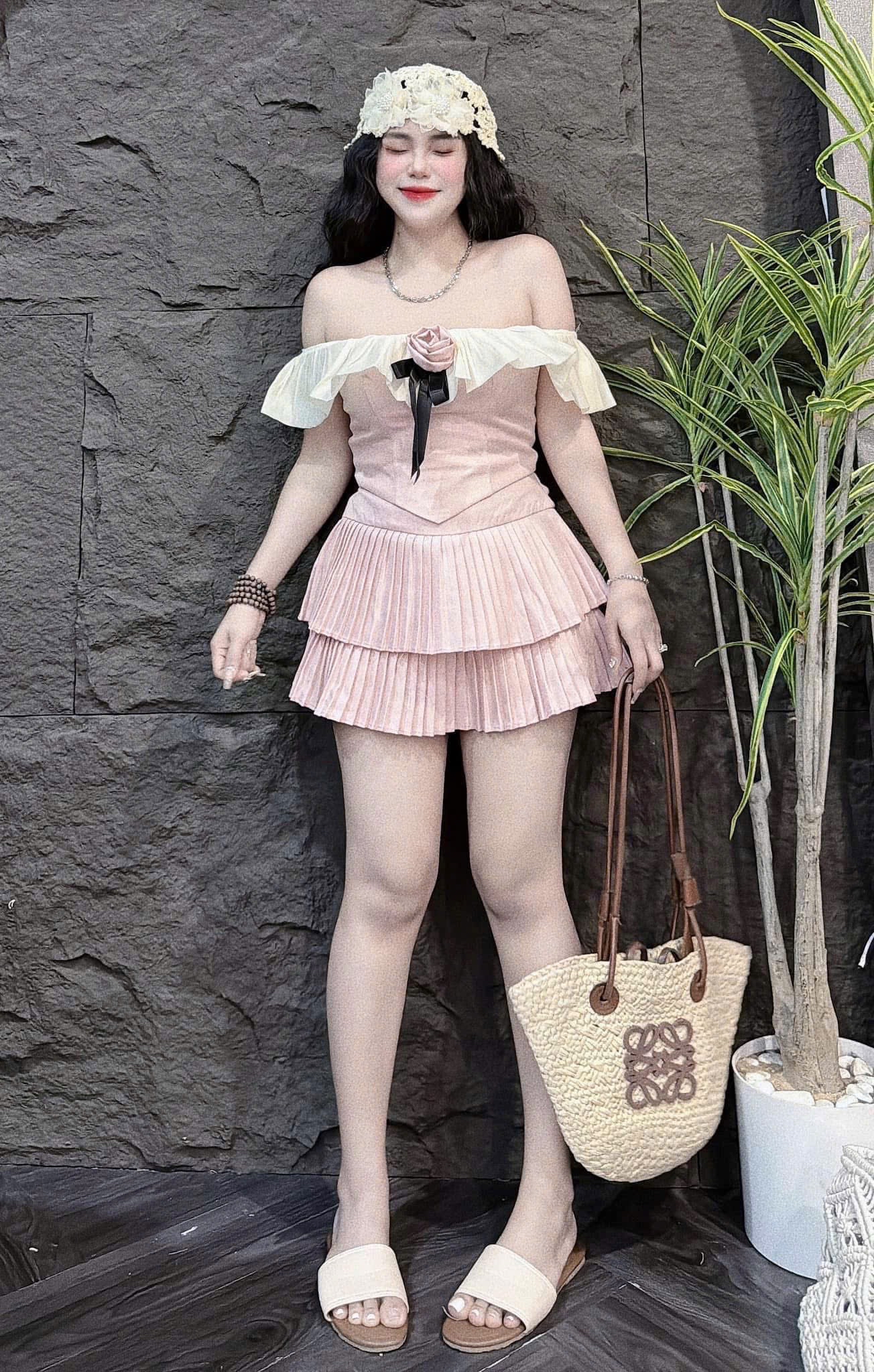 露肩迷你洋裝（两件套）