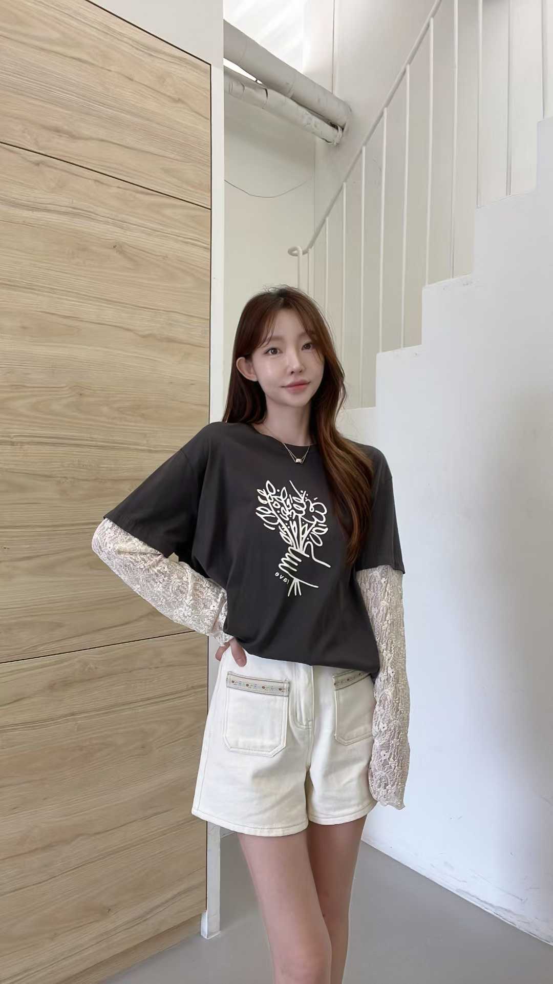 FV20_04 LACE袖花花TEE (3色)