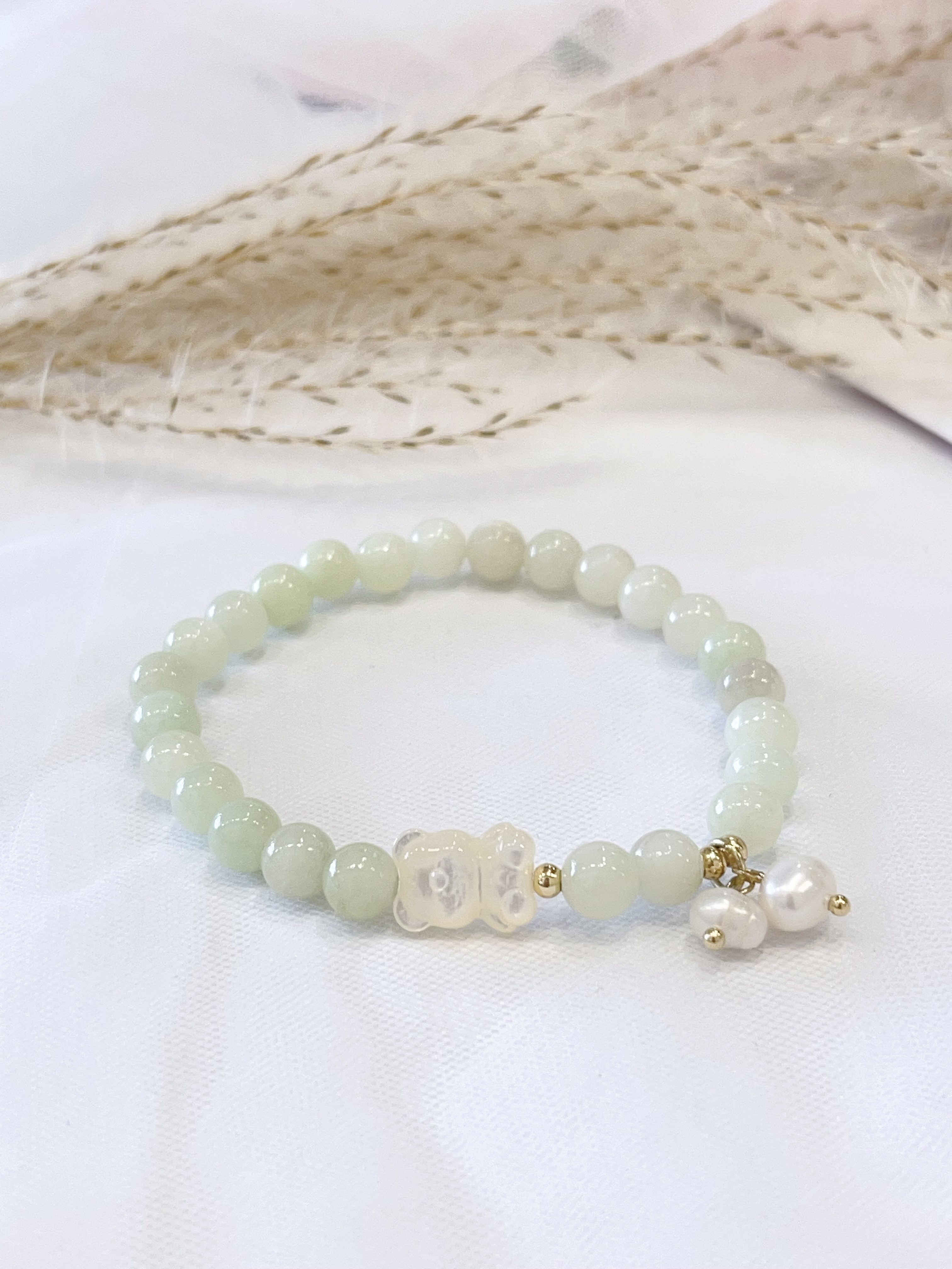 💚 奶盖葡萄石 × 淡水珍珠 Prehnite & Freshwater Pearl | 6mm