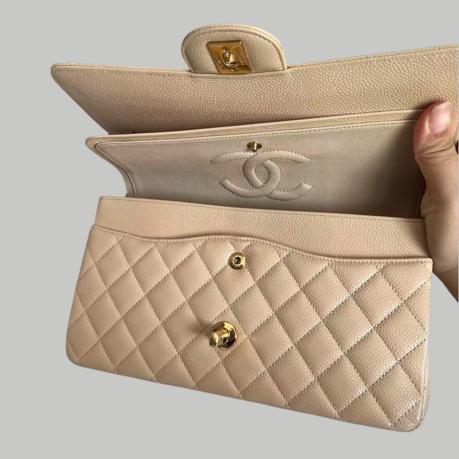 Chanel Caviar CF25 奶茶金扣